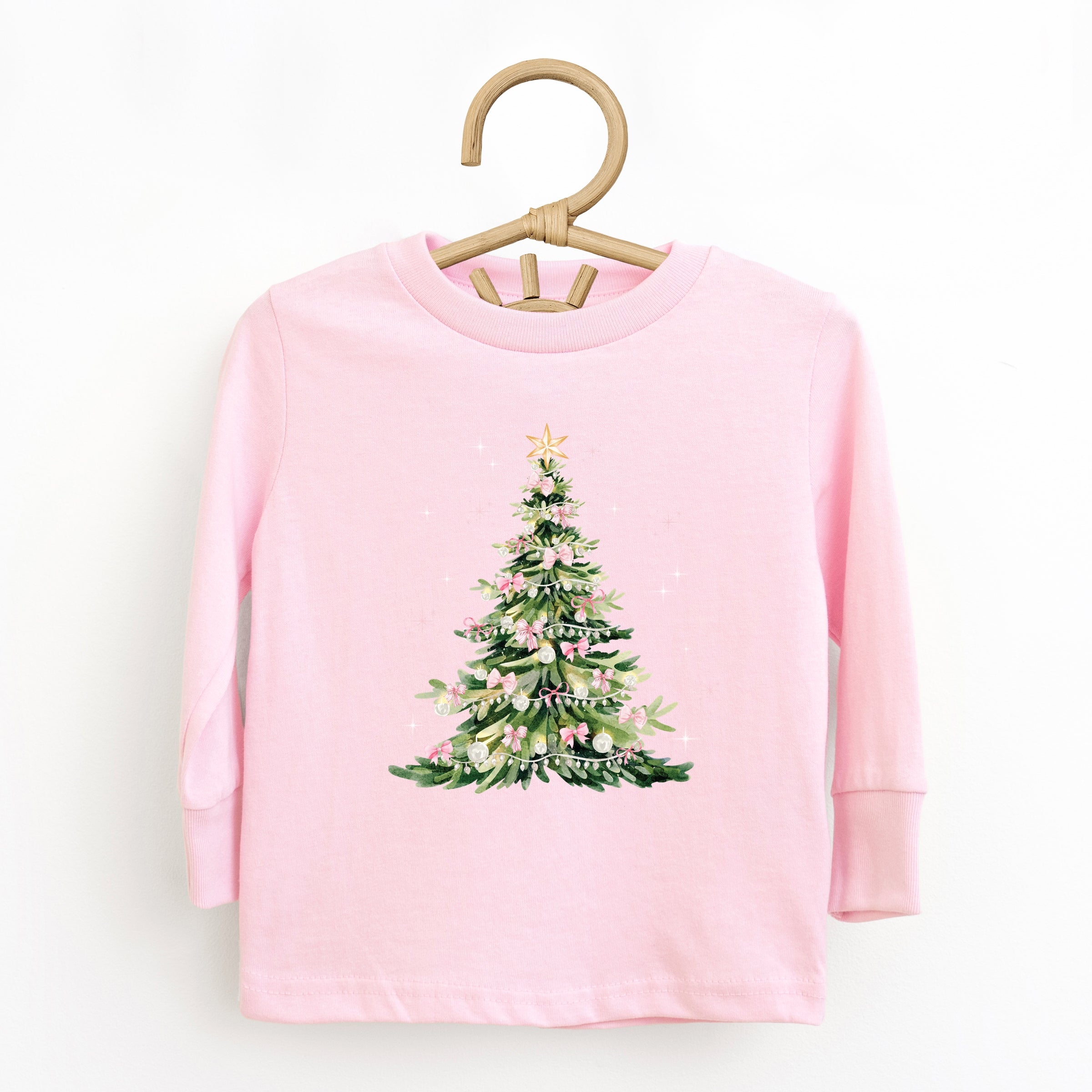 Watercolor Christmas Tree Sparkle - Toddler Long Sleeve Graphic Tee and Youth Long Sleeve Graphic T-Shirt