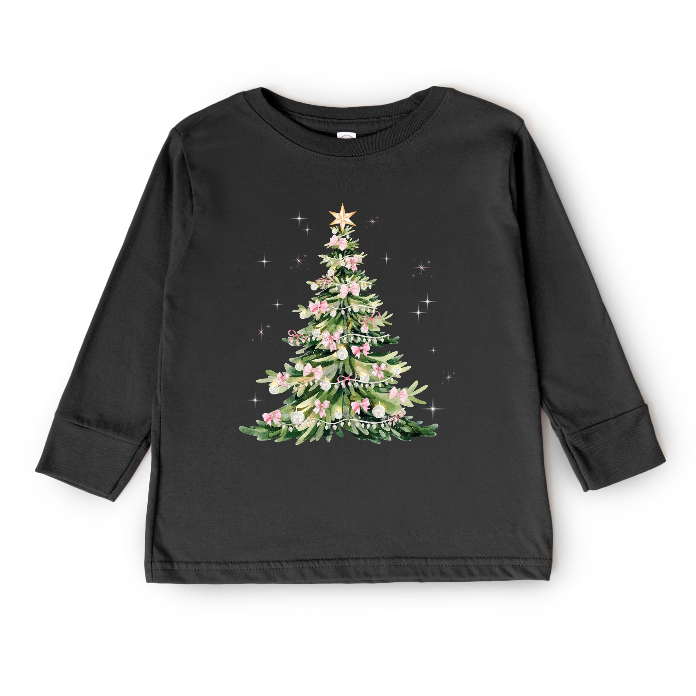 Watercolor Christmas Tree Sparkle - Toddler Long Sleeve Graphic Tee and Youth Long Sleeve Graphic T-Shirt