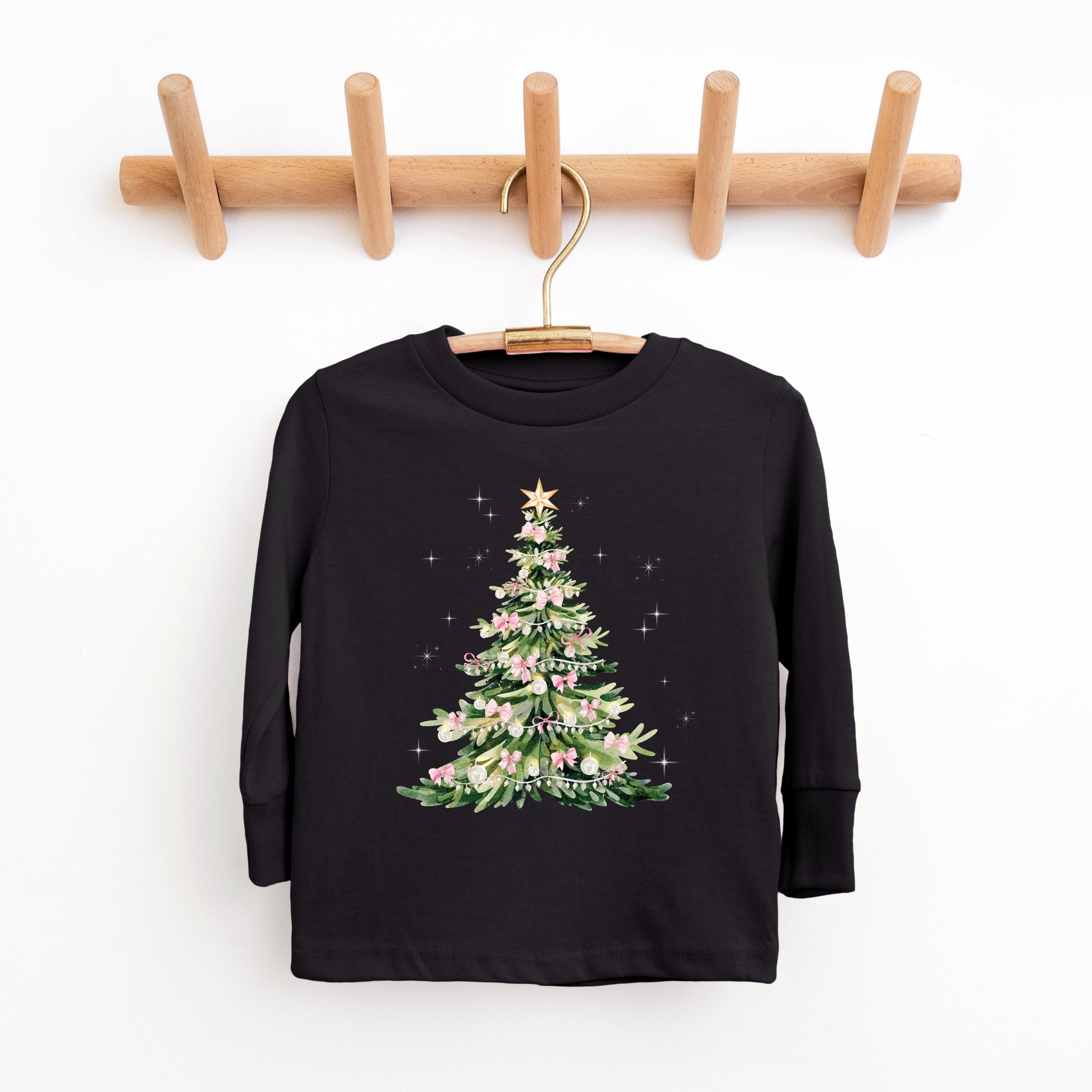 Watercolor Christmas Tree Sparkle - Toddler Long Sleeve Graphic Tee and Youth Long Sleeve Graphic T-Shirt