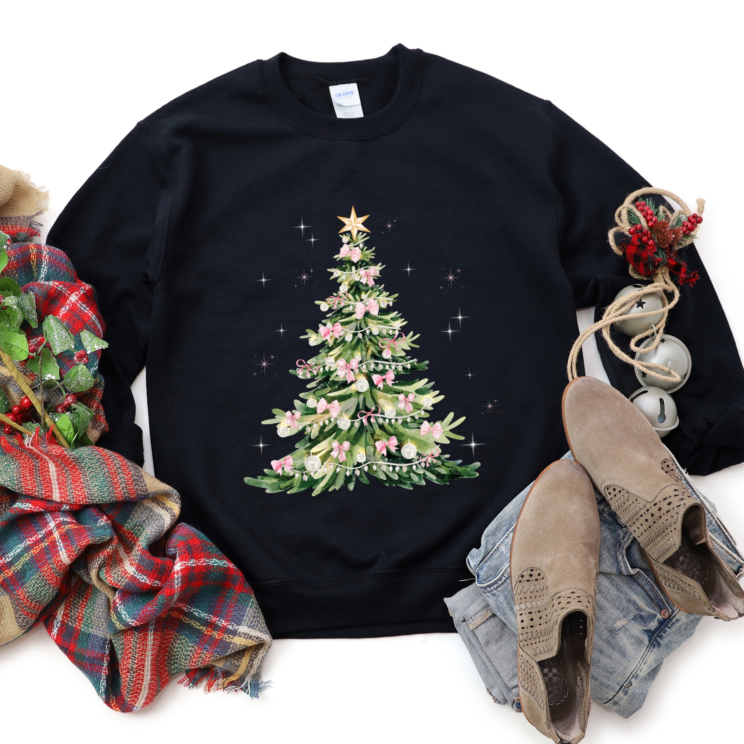 Watercolor Christmas Tree Sparkle - Womens Sweatshirt