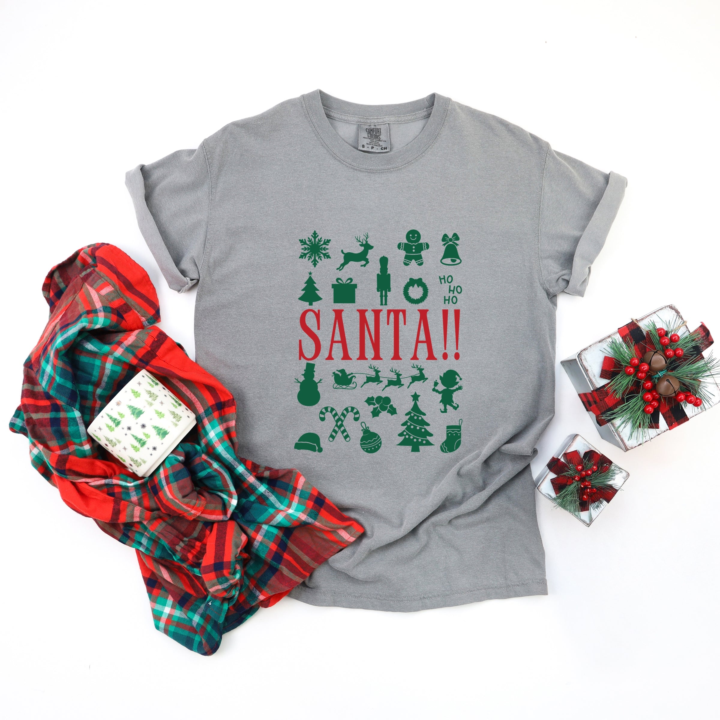 Santa Christmas Icons - Womens Garment Dyed Tee