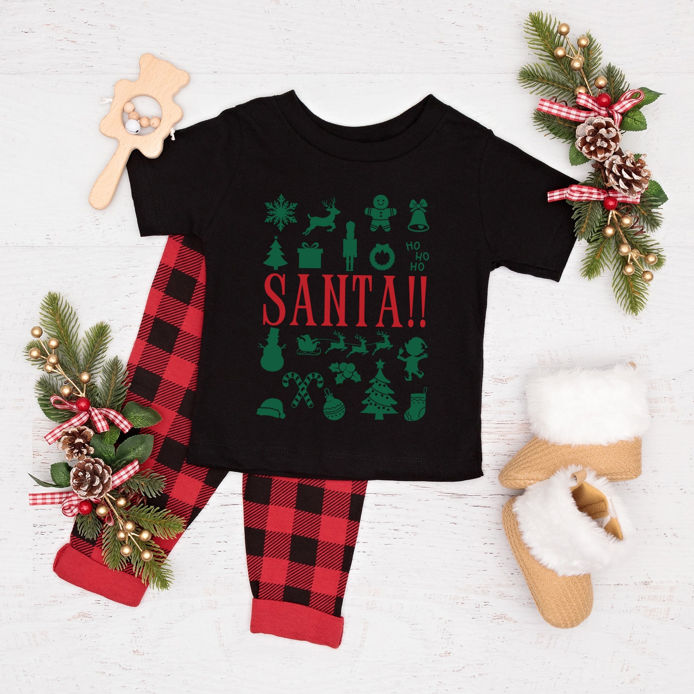 Santa Christmas Icons - Youth Short Sleeve Graphic T-Shirt and Toddler Short Sleeve Graphic T-Shirt