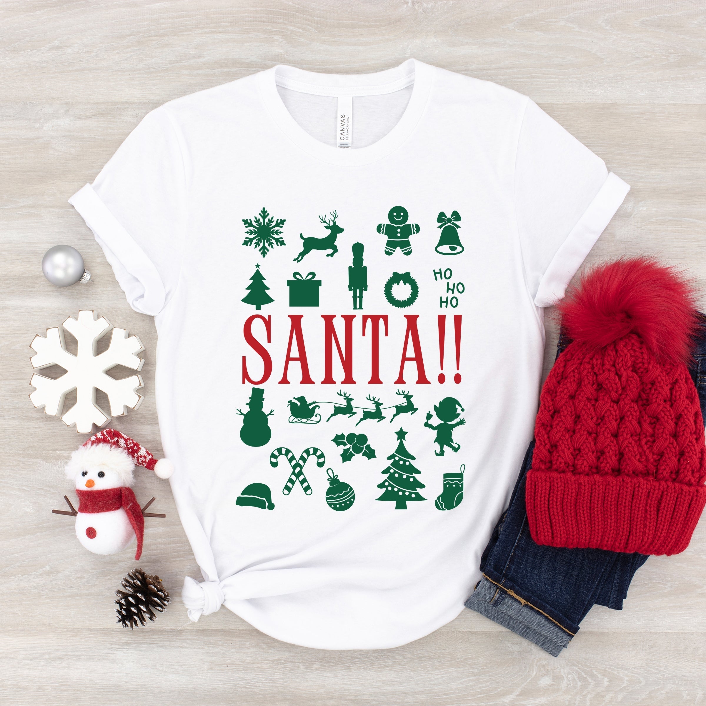 Santa Christmas Icons - Youth Short Sleeve Graphic T-Shirt and Toddler Short Sleeve Graphic T-Shirt