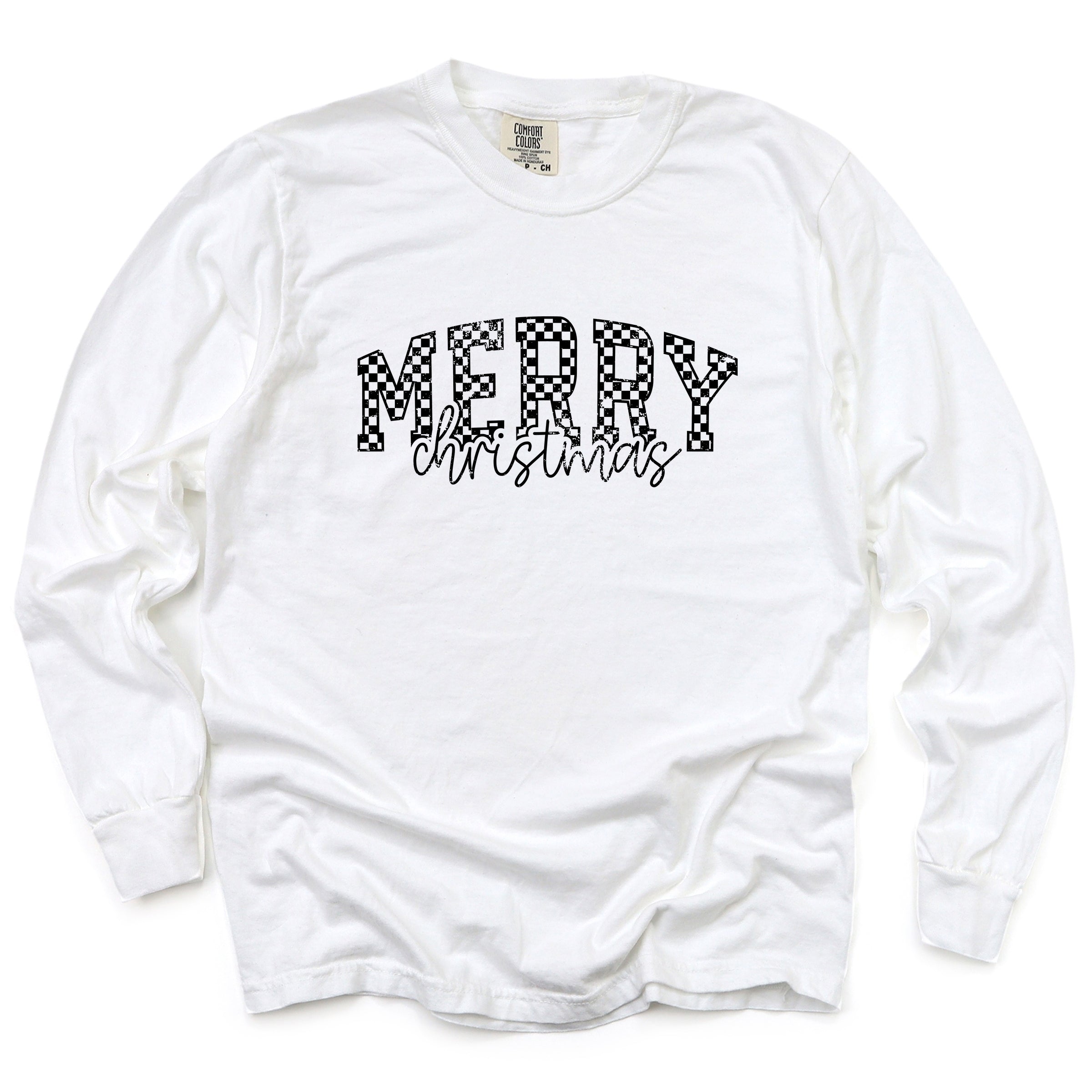 Merry Christmas Varsity Checkered - Garment Dyed Long Sleeve