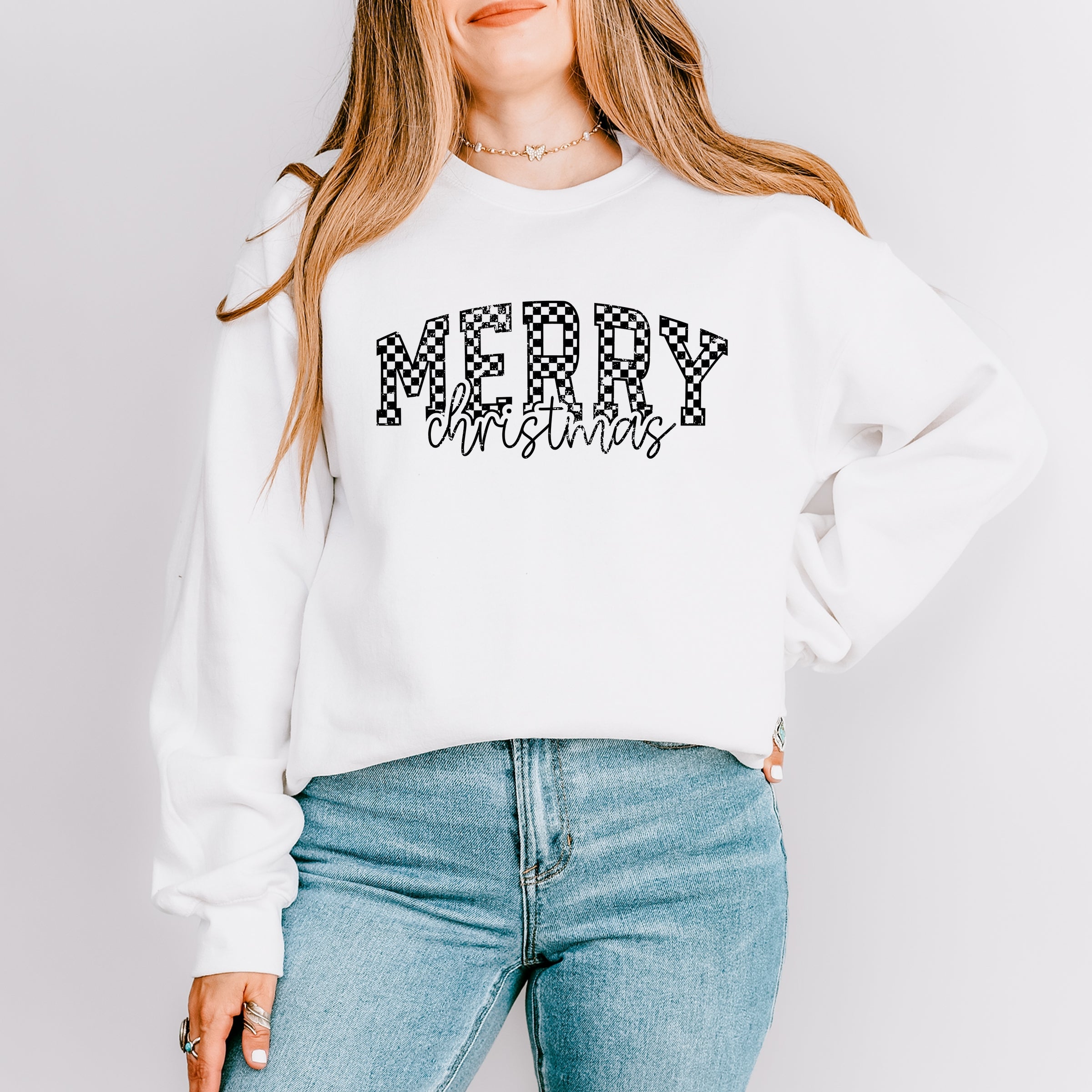 Merry Christmas Varsity Checkered - Sweatshirt