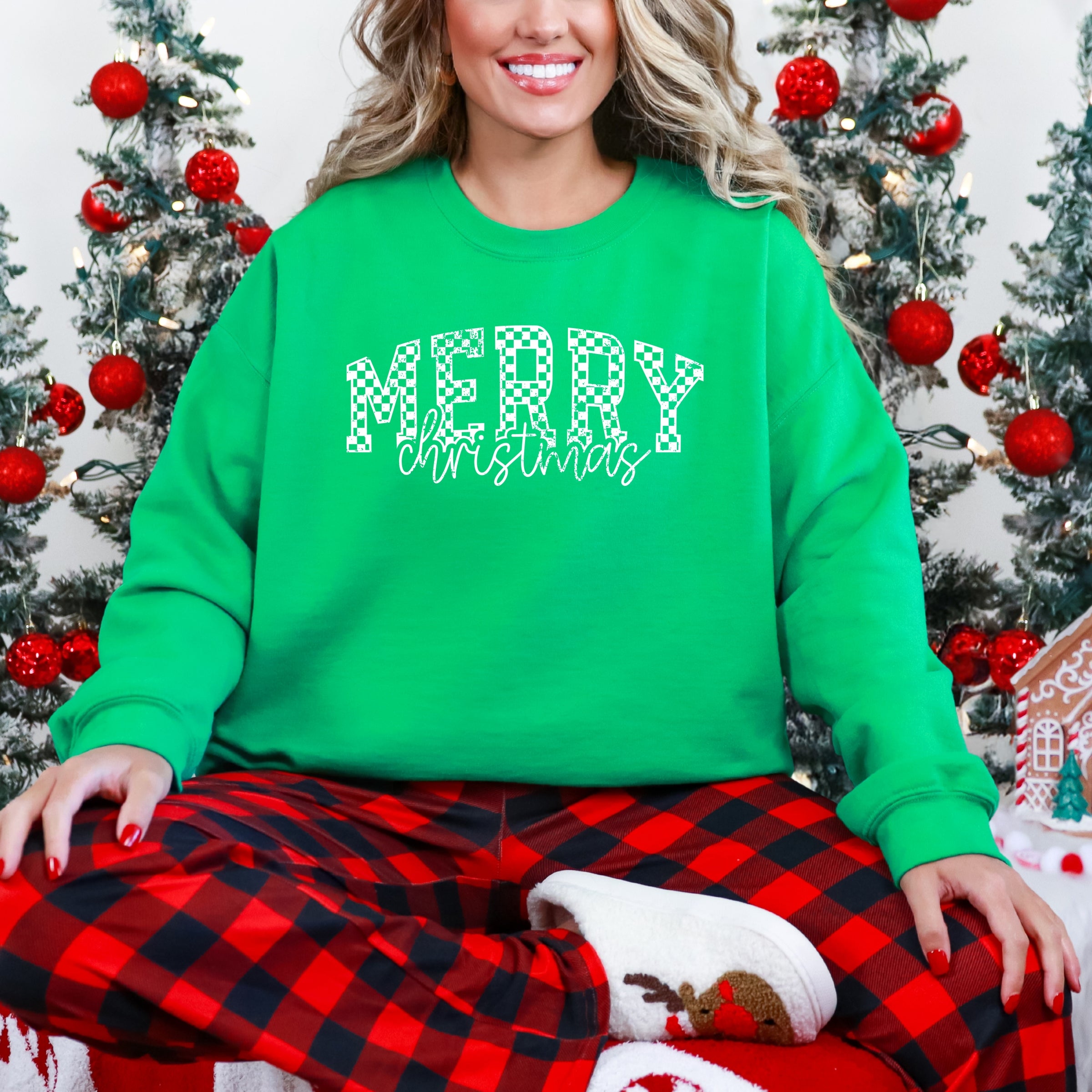 Merry Christmas Varsity Checkered - Sweatshirt
