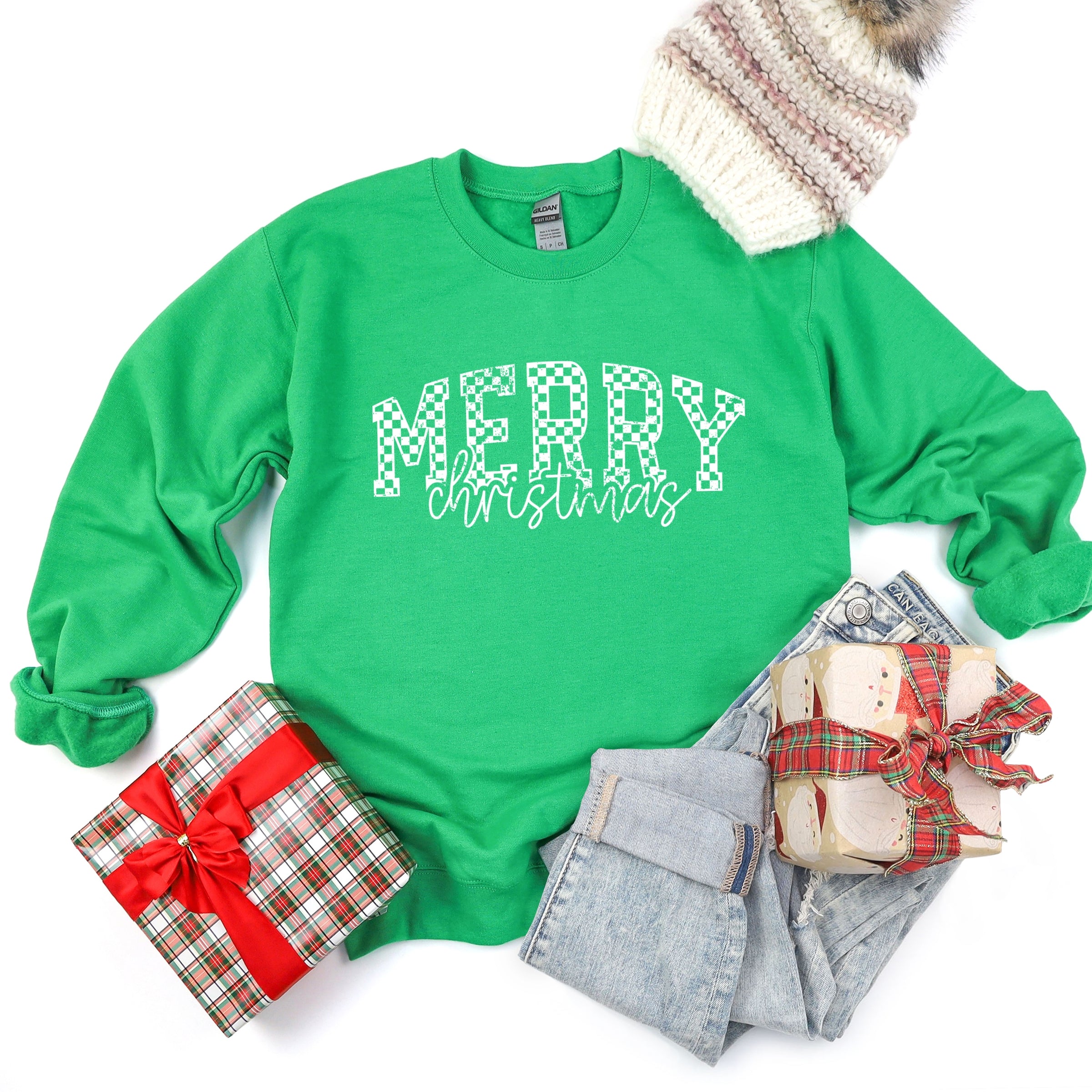 Merry Christmas Varsity Checkered - Sweatshirt