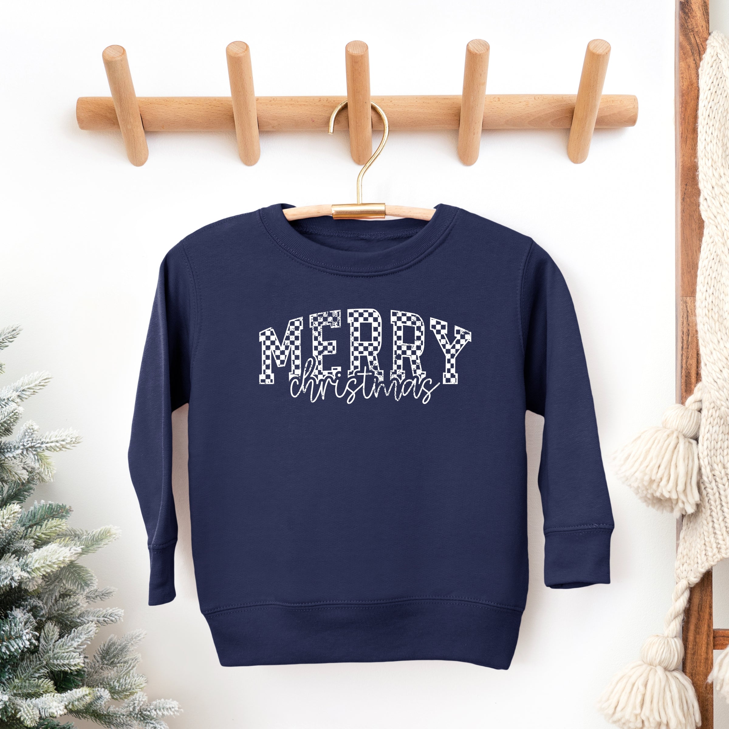 Merry Christmas Varsity Checkered - Toddler Graphic Sweatshirt