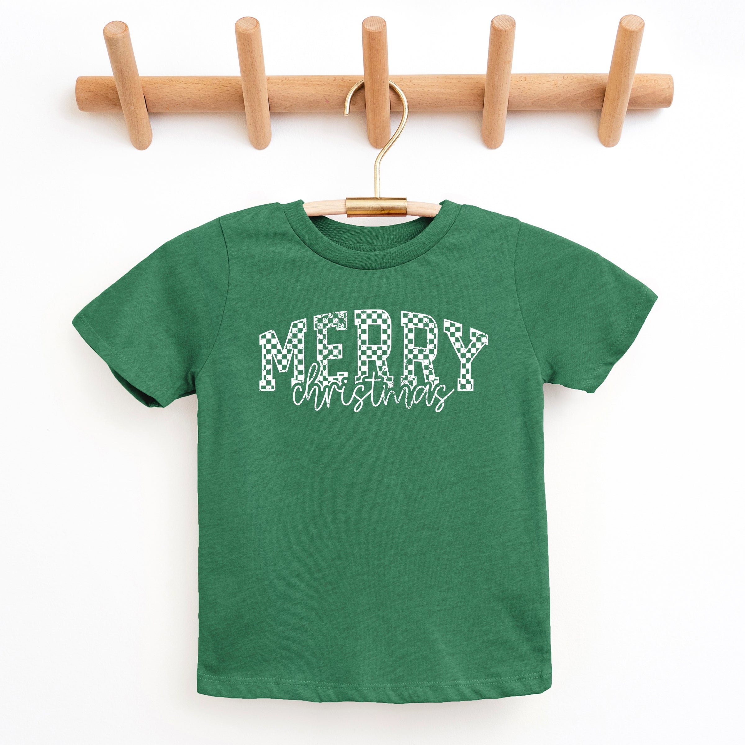 Merry Christmas Varsity Checkered - Youth Short Sleeve Graphic T-Shirt