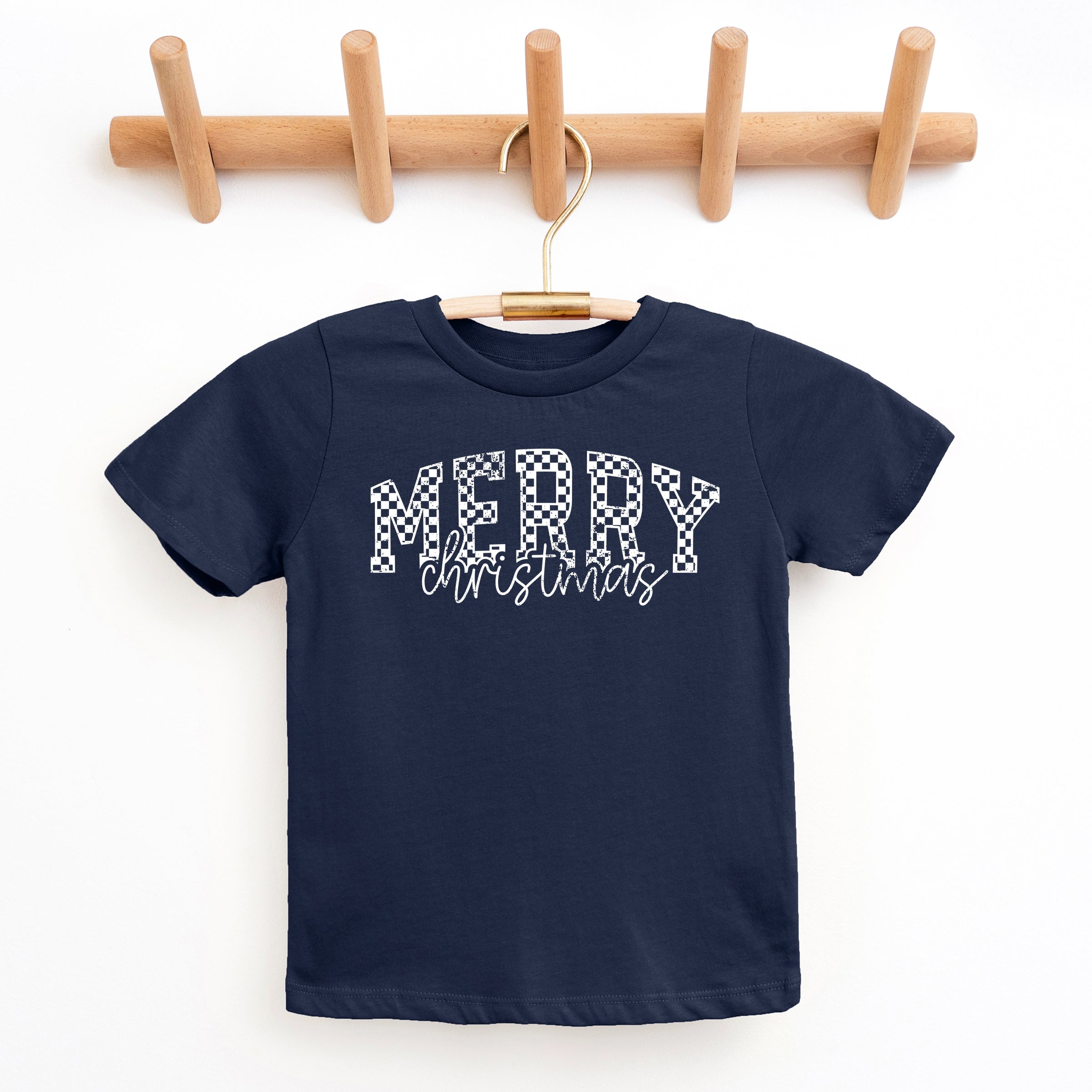Merry Christmas Varsity Checkered - Youth Short Sleeve Graphic T-Shirt