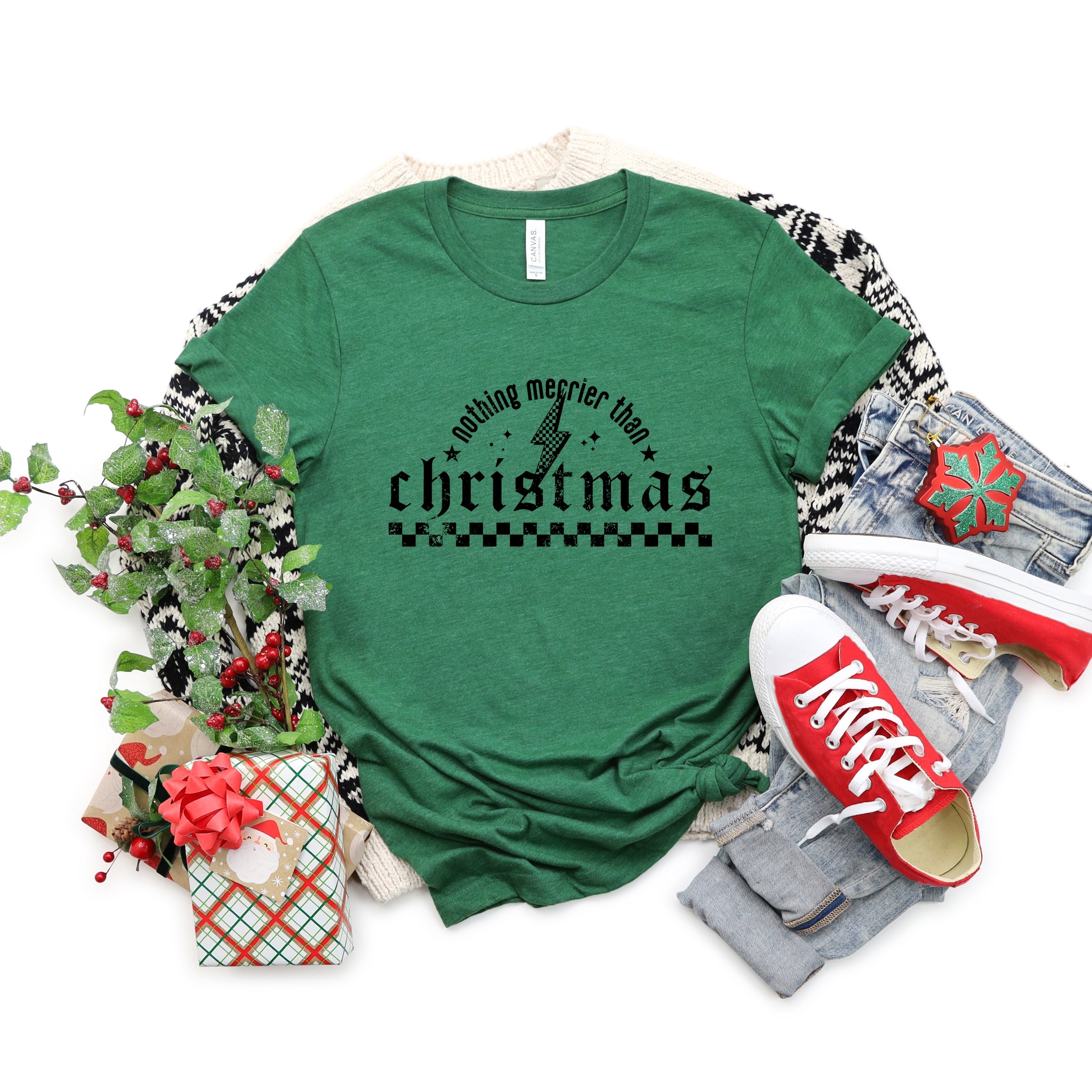 Nothing Merrier Than Christmas Grunge - Short Sleeve Tee