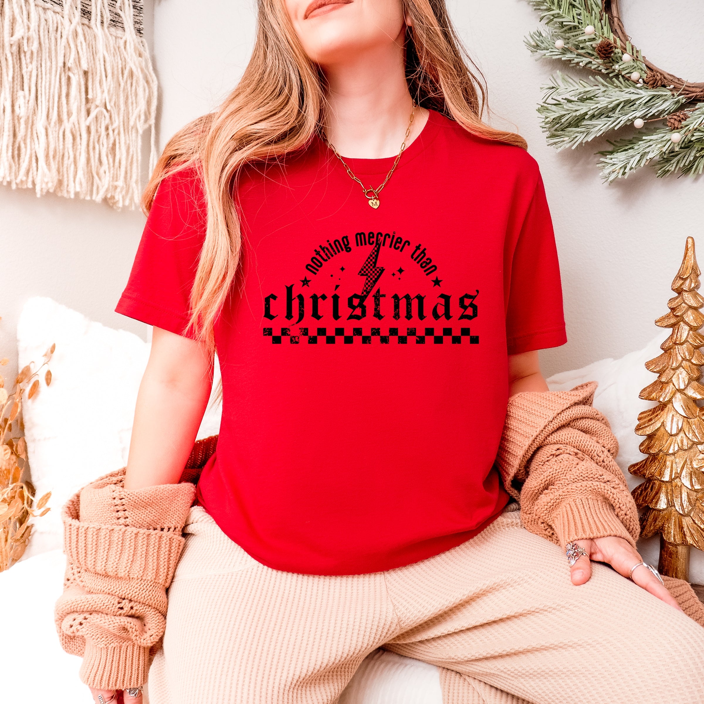 Nothing Merrier Than Christmas Grunge - Short Sleeve Tee
