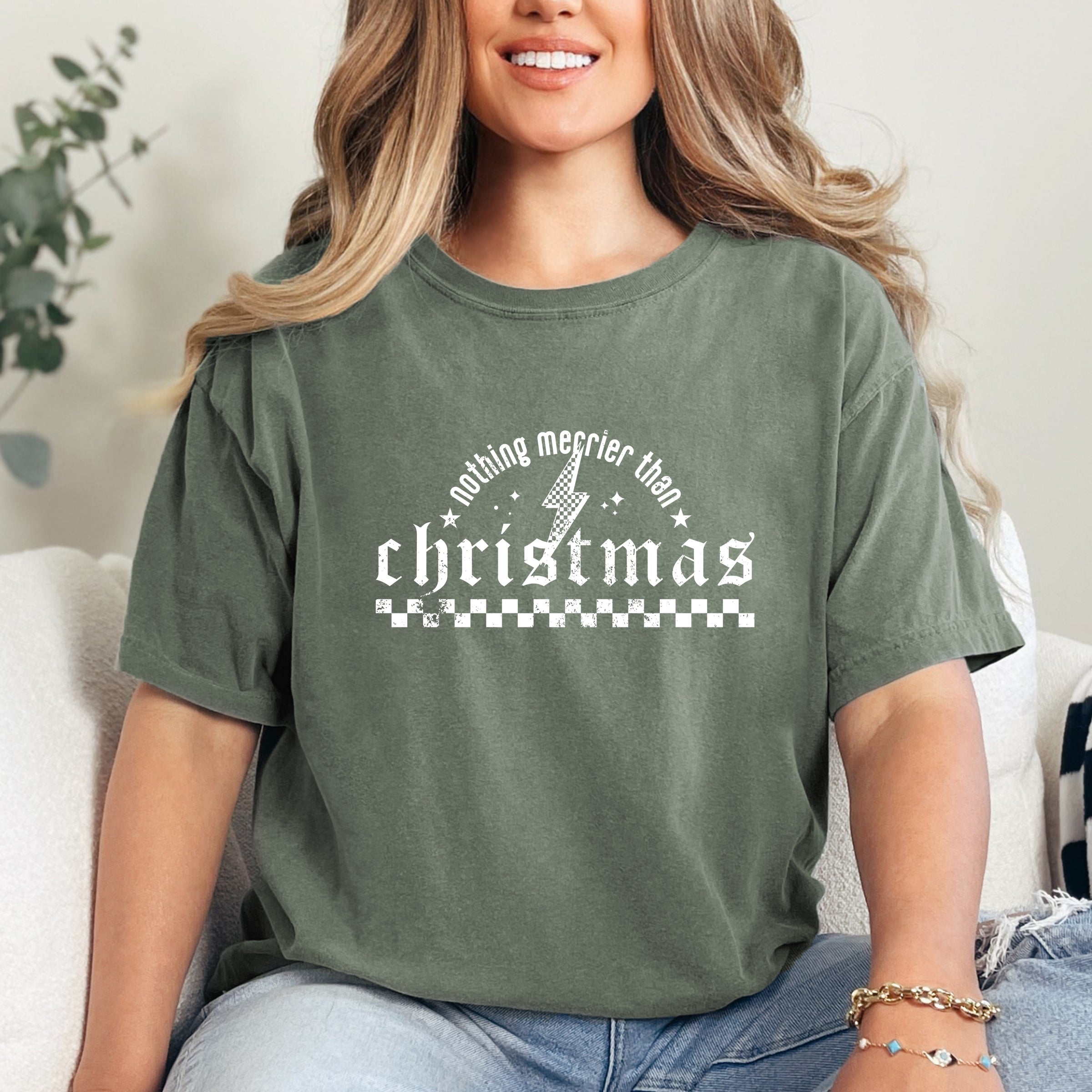 Nothing Merrier Than Christmas Grunge - Garment Dyed Tee