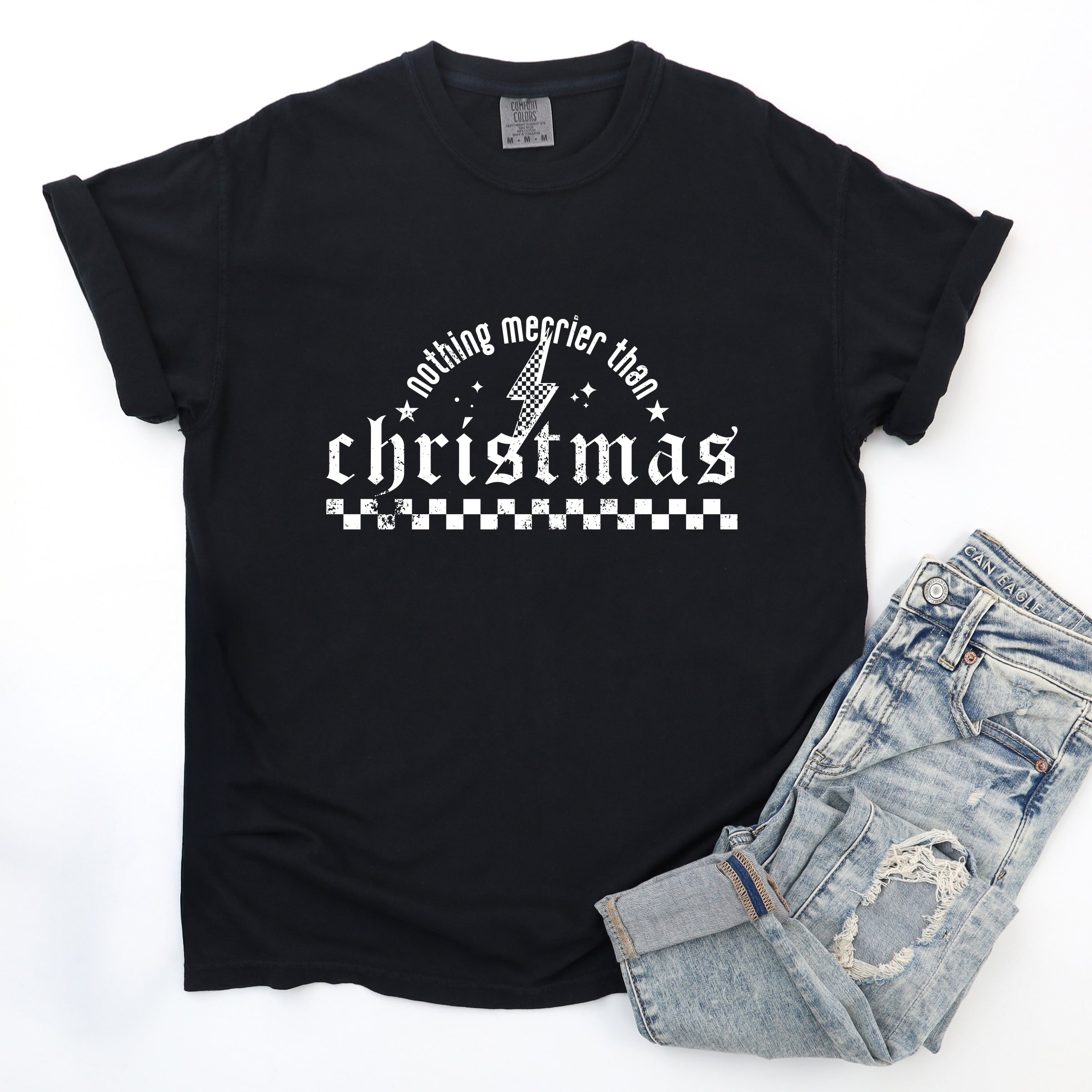 Nothing Merrier Than Christmas Grunge - Garment Dyed Tee