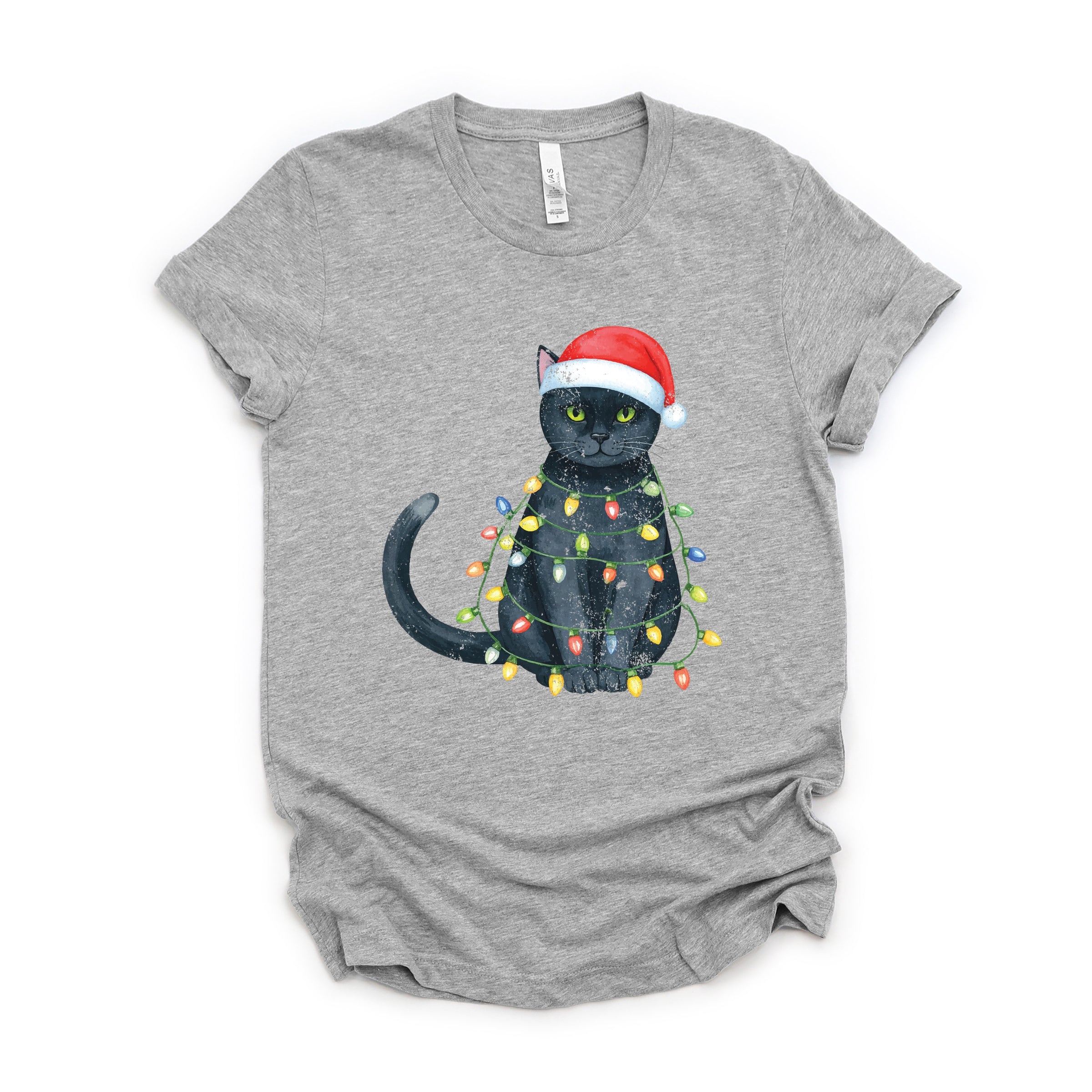 Black Cat Christmas Lights - Short Sleeve Tee
