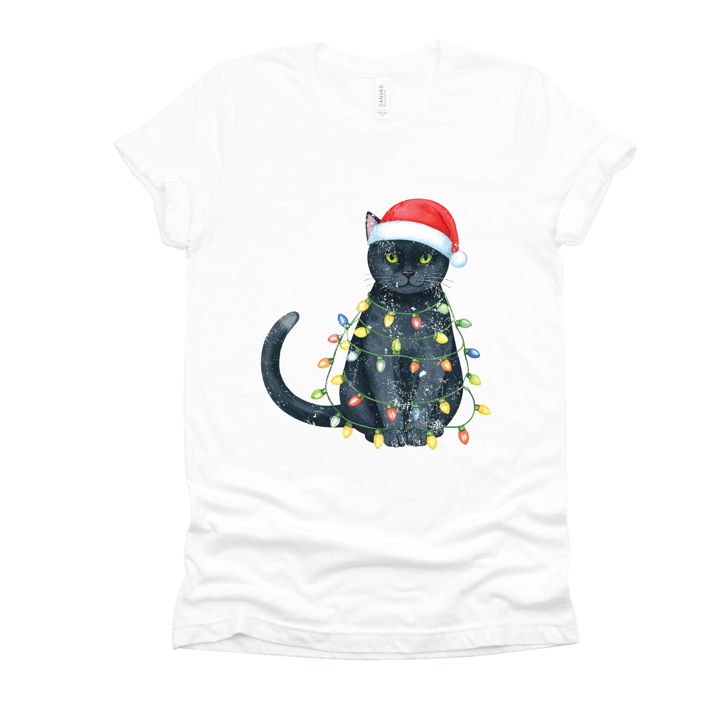 Black Cat Christmas Lights - Short Sleeve Tee