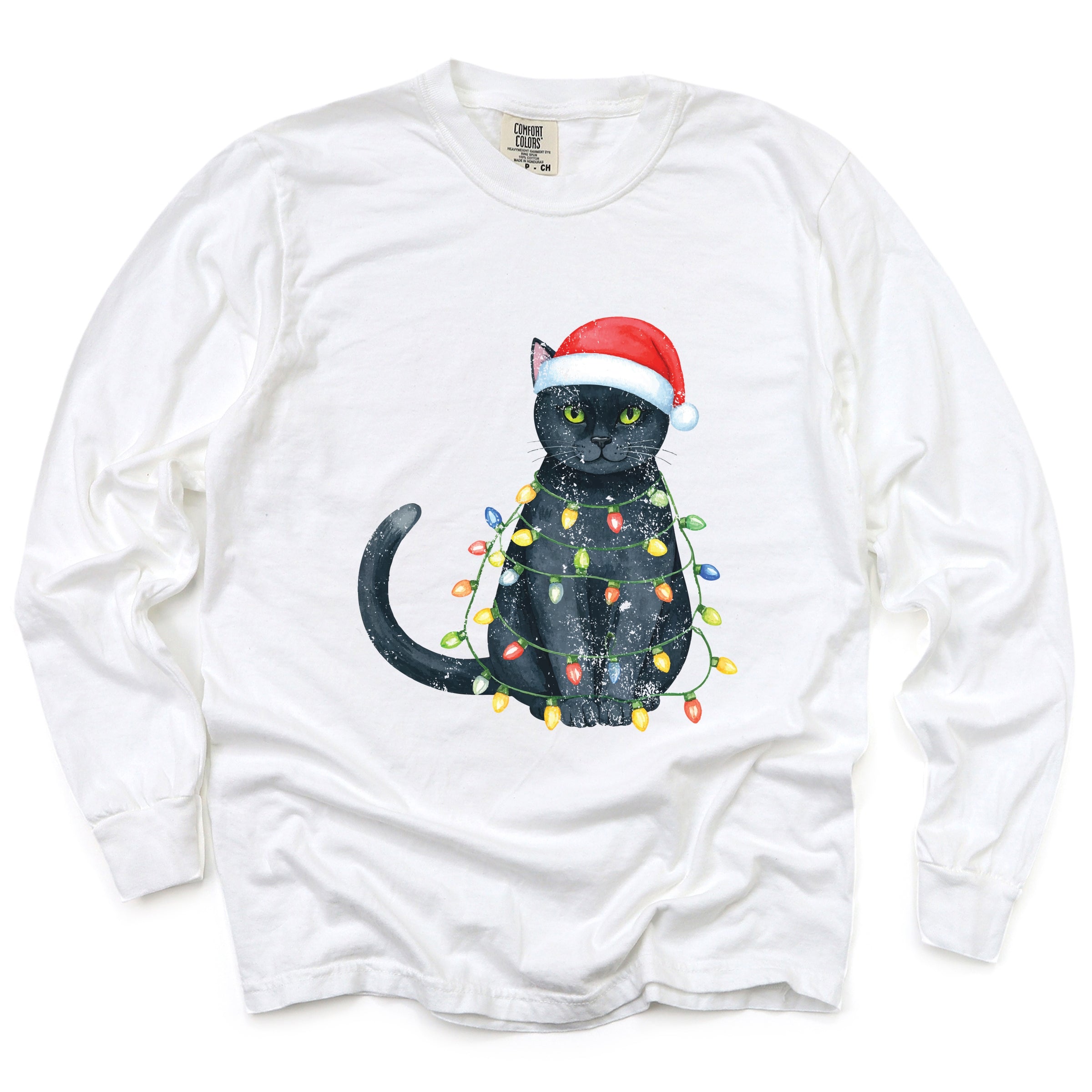 Black Cat Christmas Lights - Garment Dyed Long Sleeve