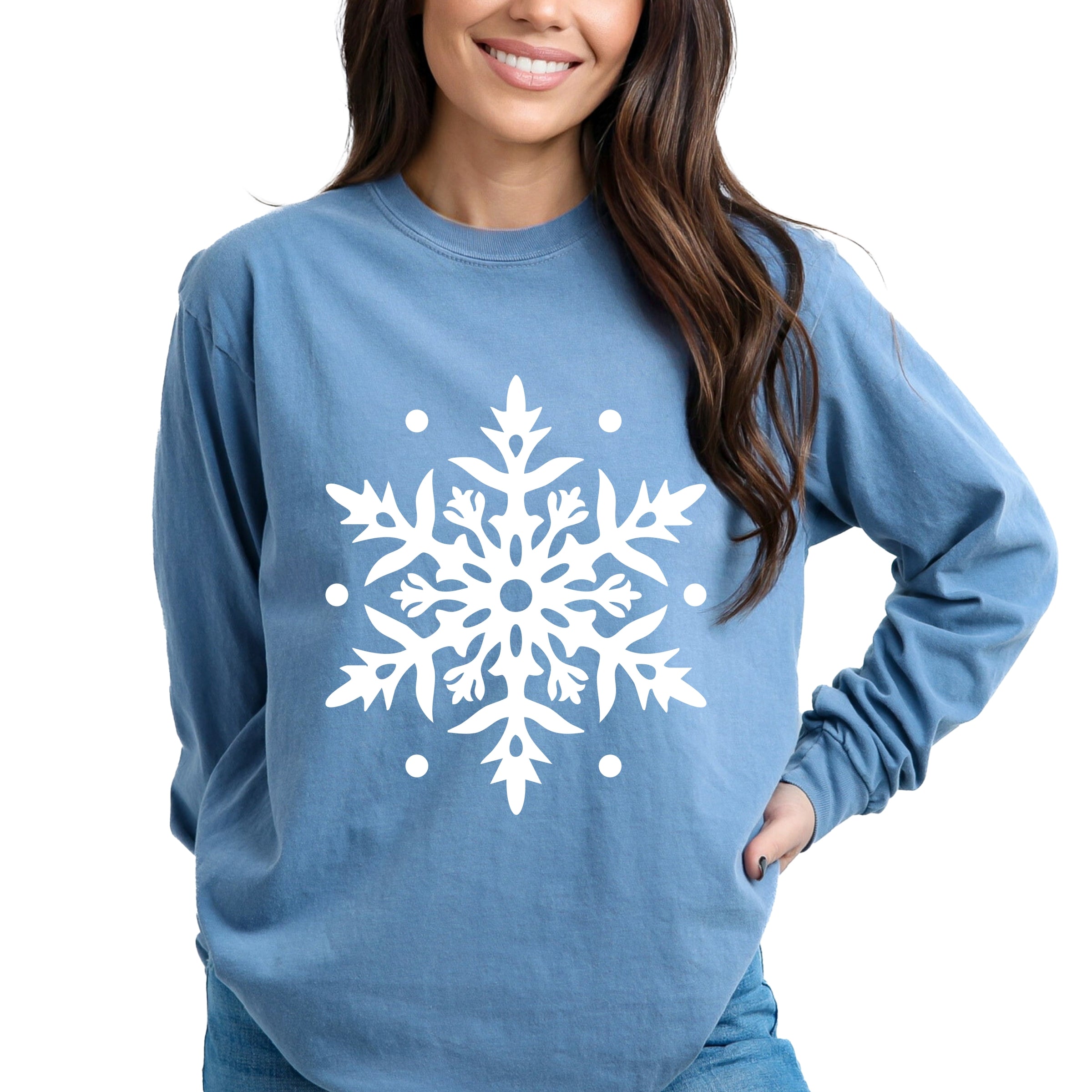 White Snowflake - Garment Dyed Long Sleeve