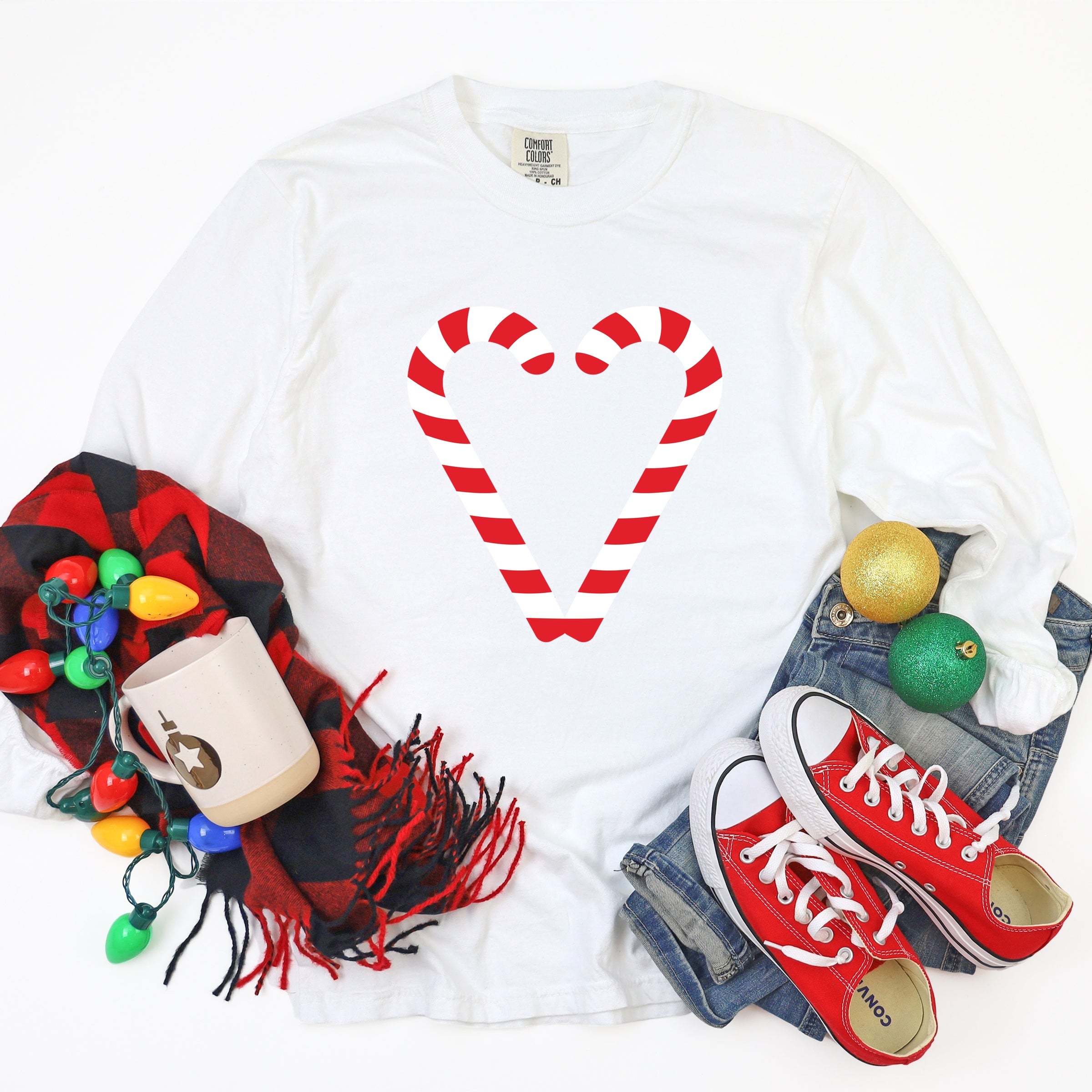 Candy Cane Heart - Women's Garment Dyed Long Sleeve