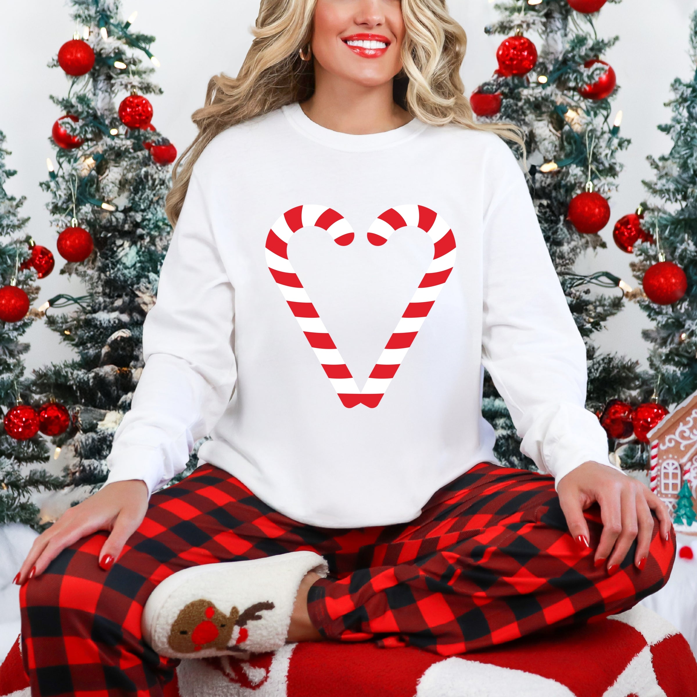 Candy Cane Heart - Women's Garment Dyed Long Sleeve