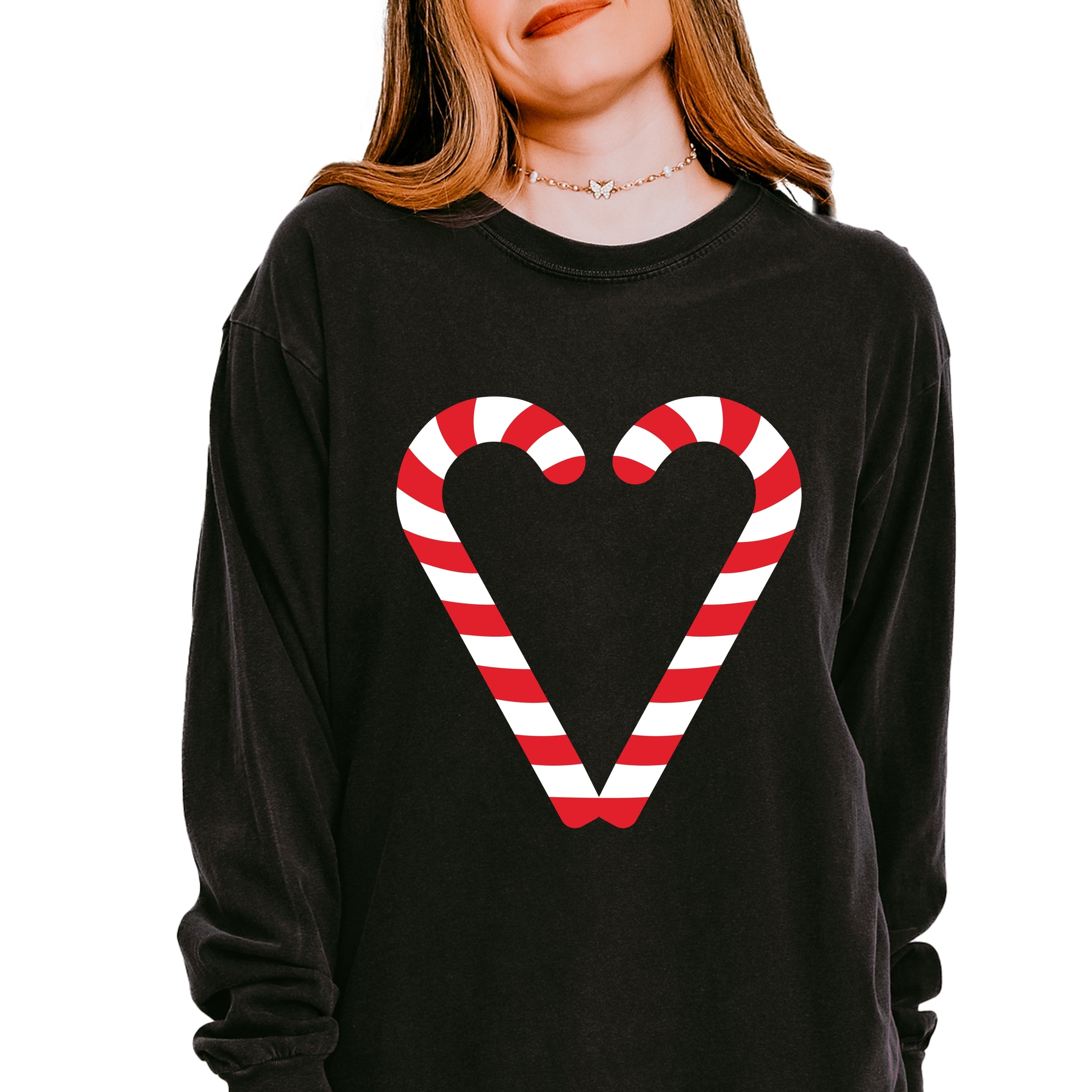 Candy Cane Heart - Women's Garment Dyed Long Sleeve