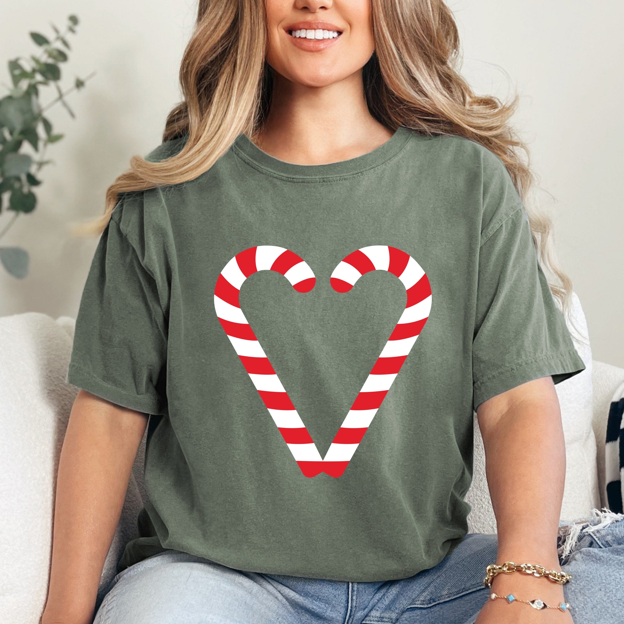 Candy Cane Heart - Women's Garment Dyed Tee