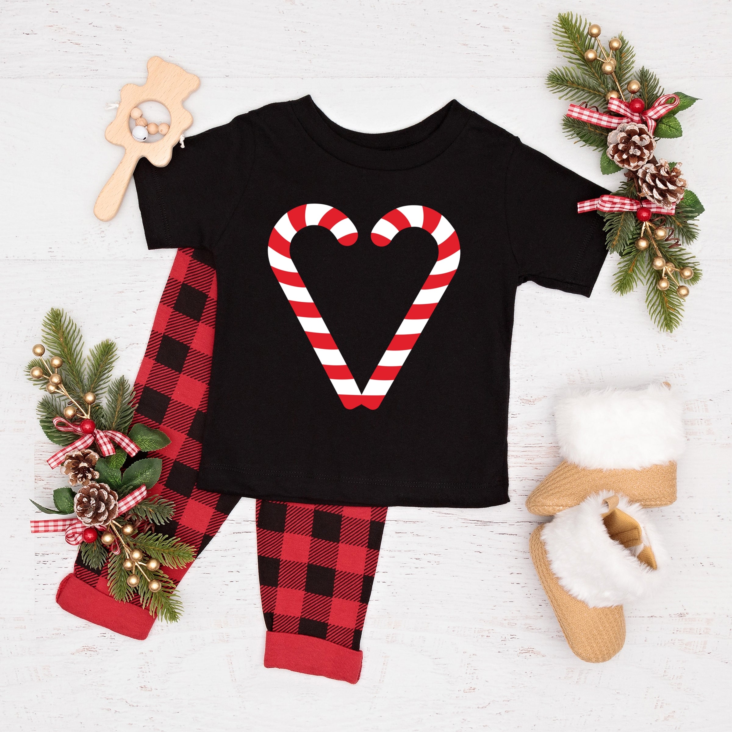 Candy Cane Heart - Youth Short Sleeve Graphic T-Shirt and Toddler Short Sleeve Graphic T-Shirt