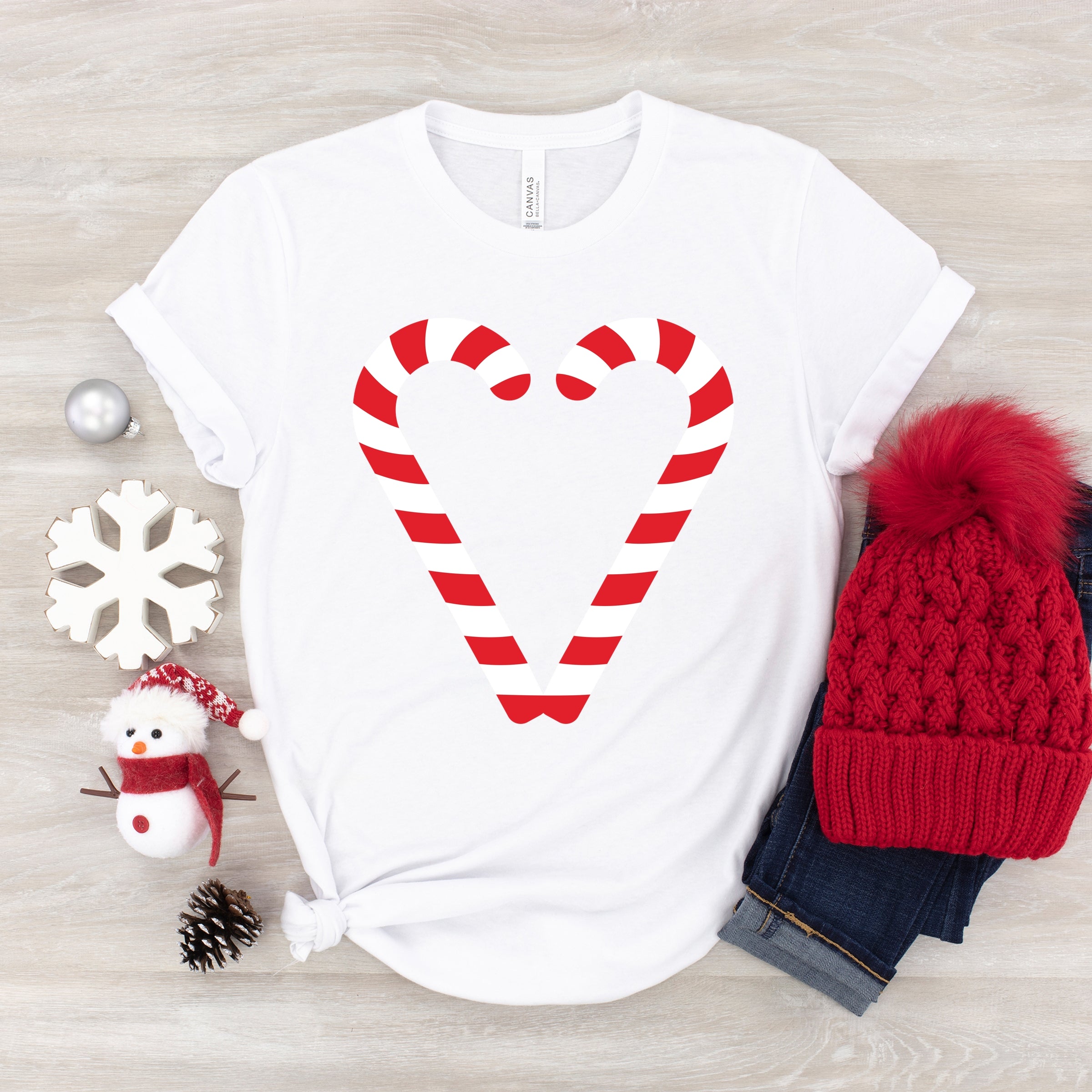 Candy Cane Heart - Youth Short Sleeve Graphic T-Shirt and Toddler Short Sleeve Graphic T-Shirt