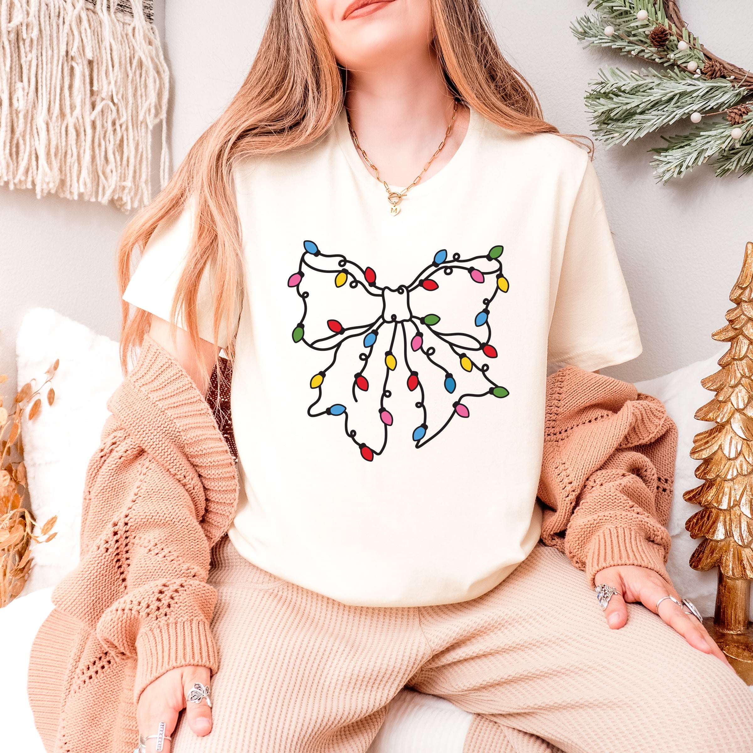 Christmas Light Bow Coquette - Short Sleeve Tee