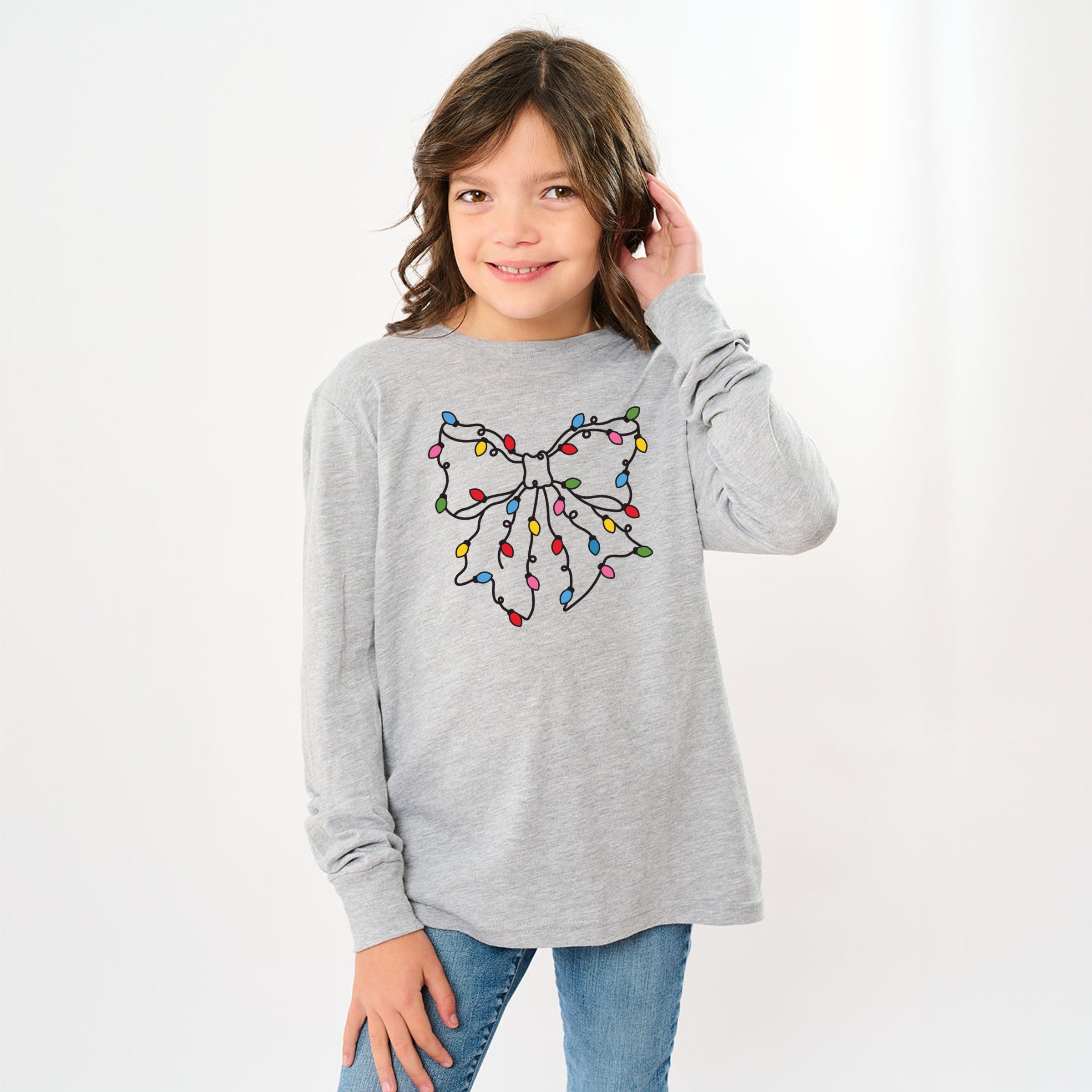 Christmas Light Bow Coquette - Youth Long Sleeve Graphic T-Shirt