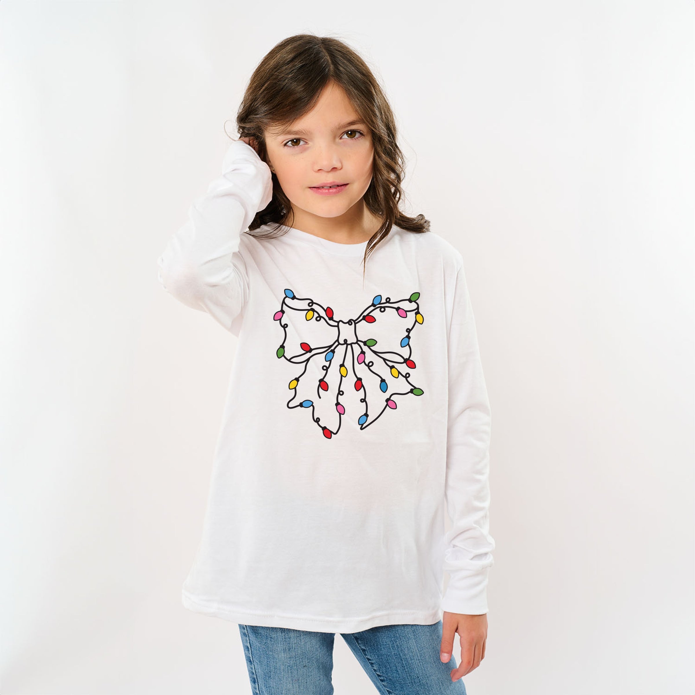Christmas Light Bow Coquette - Youth Long Sleeve Graphic T-Shirt