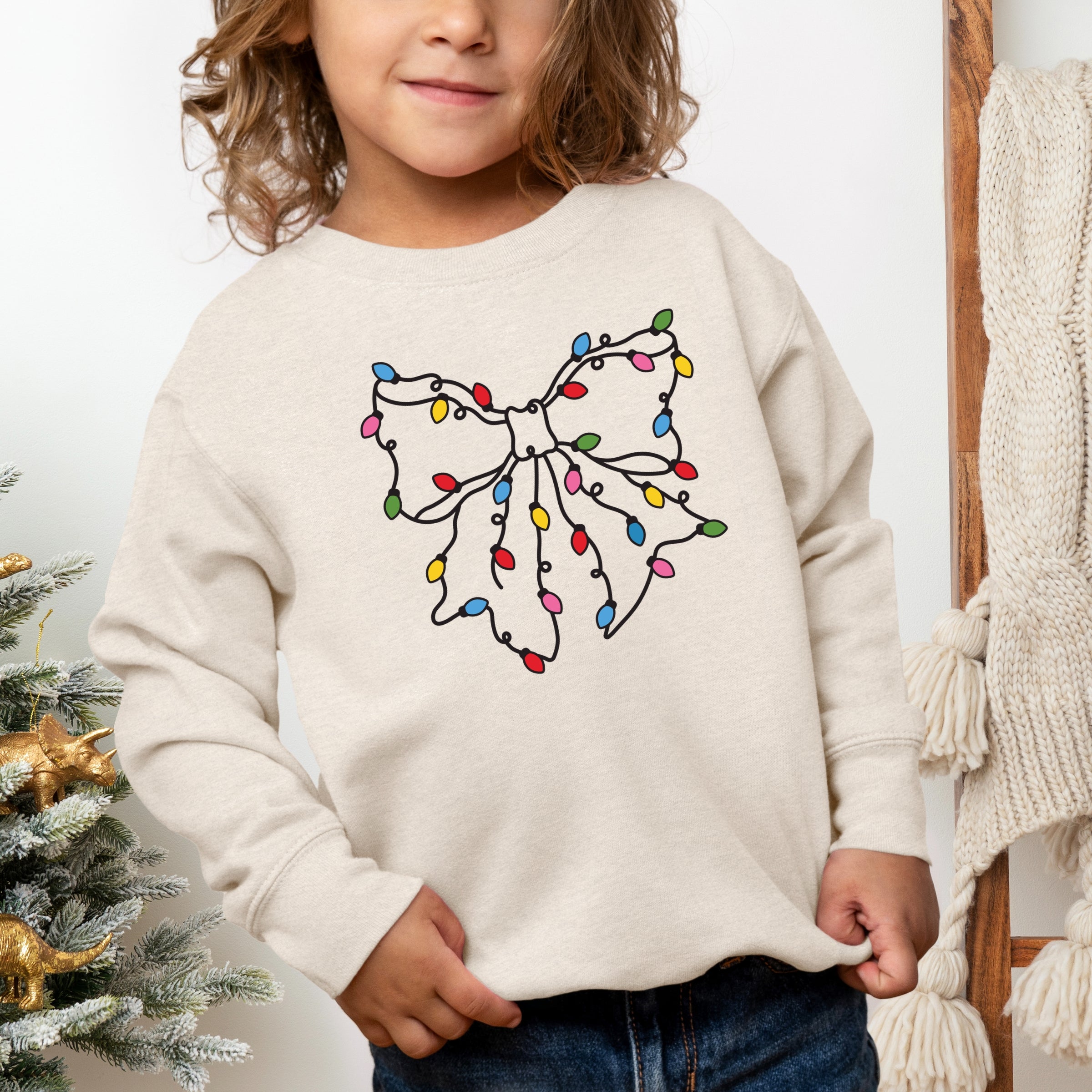 Christmas Light Bow Coquette - Toddler Graphic Sweatshirt