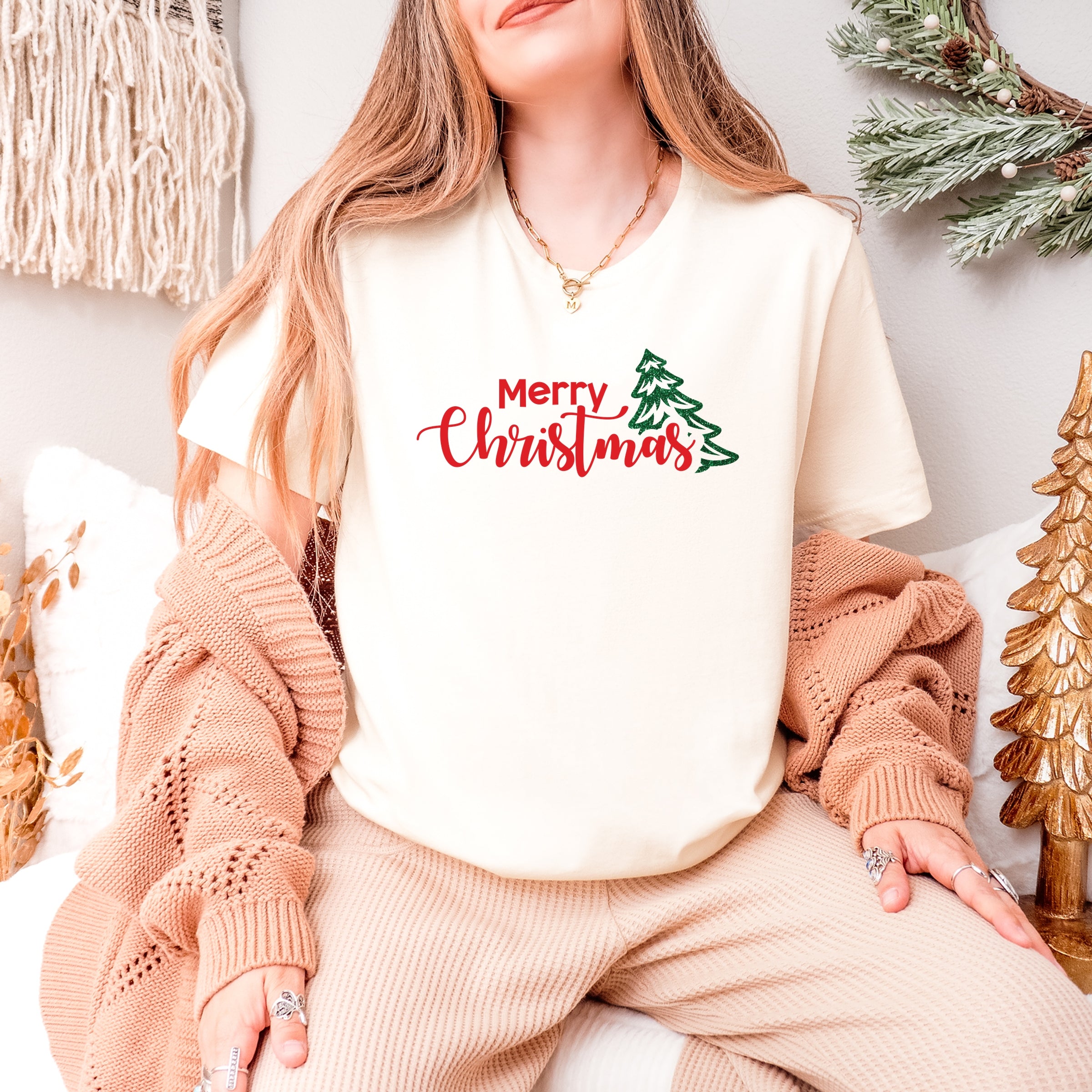 Merry Christmas Glitter Tree - Womens Short Sleeve Tee