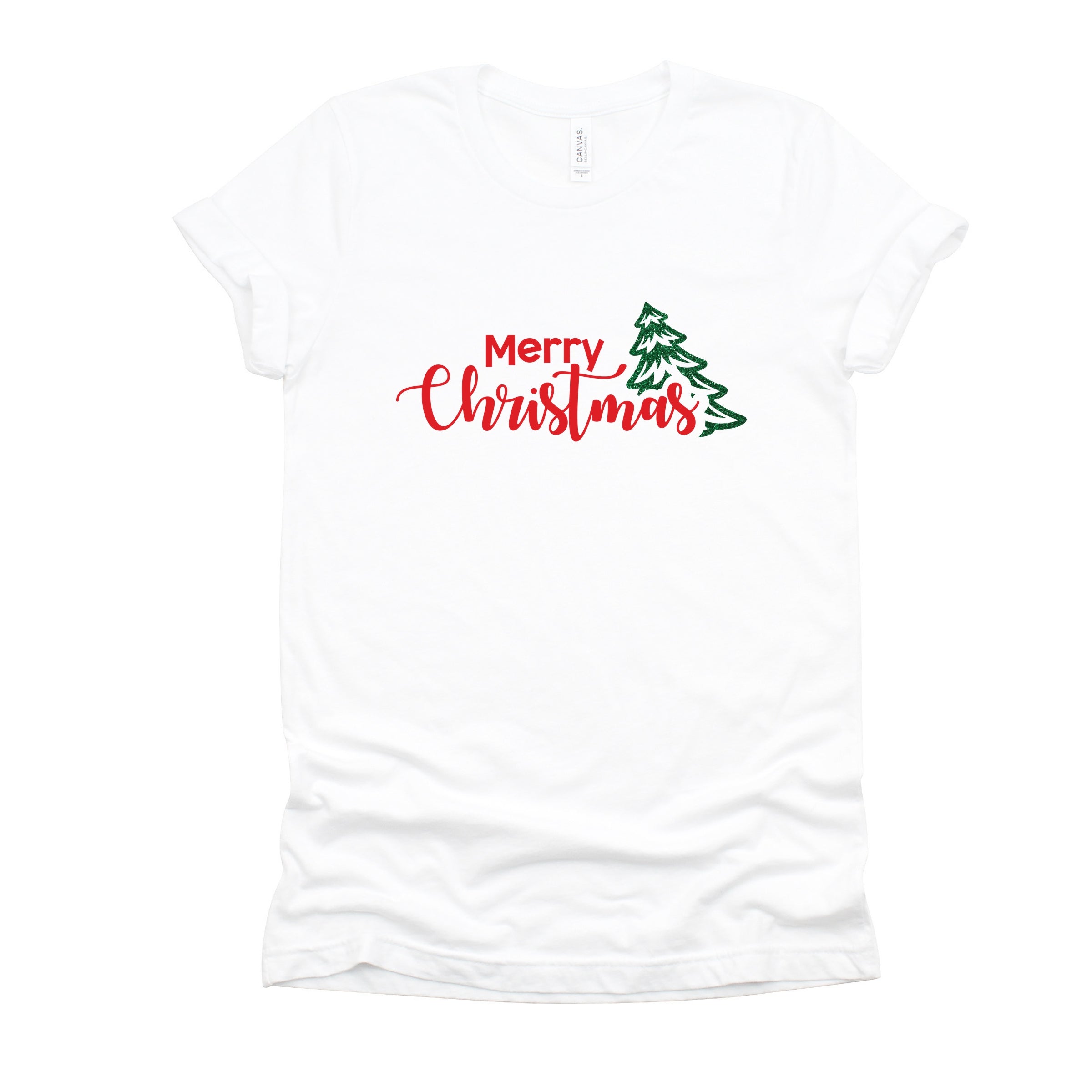 Merry Christmas Glitter Tree - Womens Short Sleeve Tee
