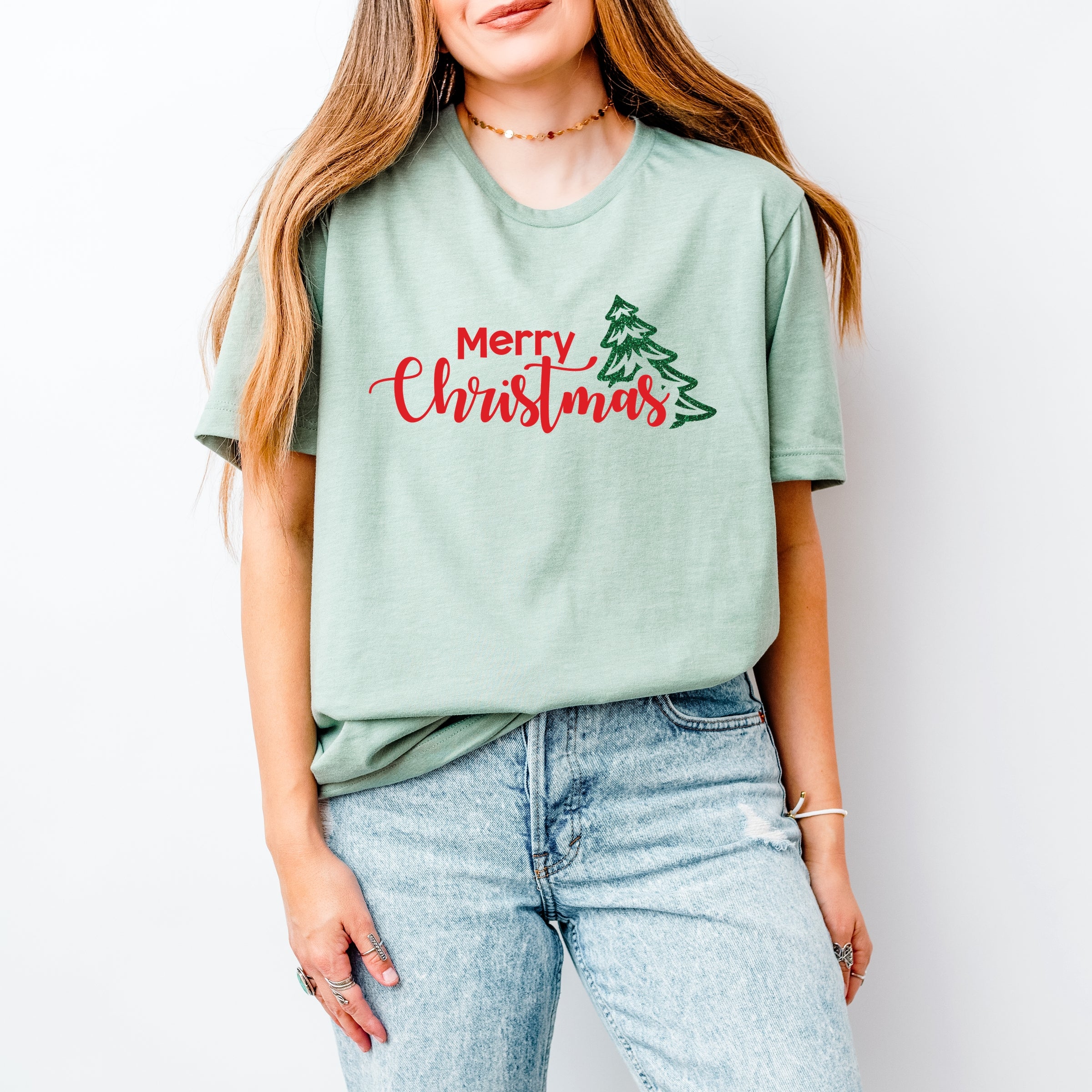 Merry Christmas Glitter Tree - Womens Short Sleeve Tee