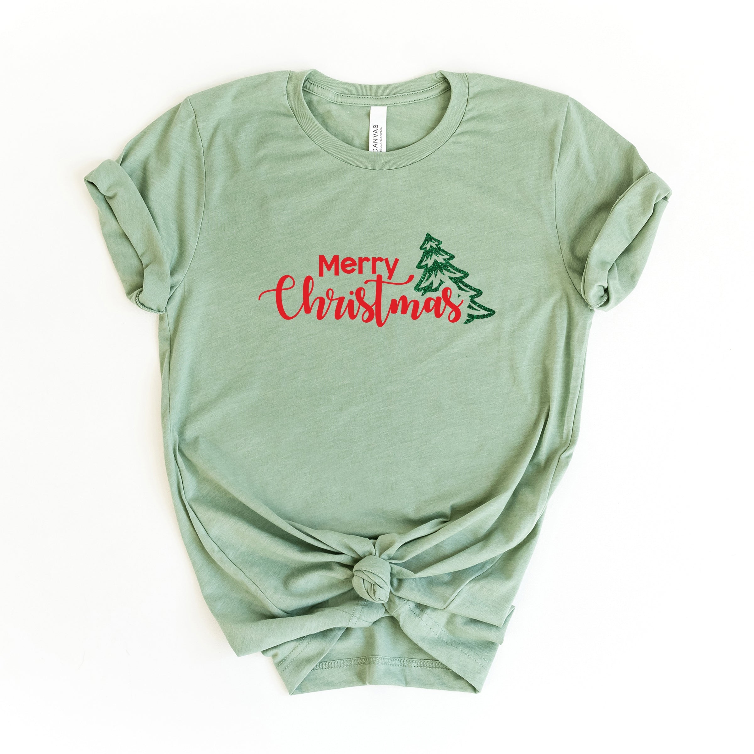 Merry Christmas Glitter Tree - Womens Short Sleeve Tee
