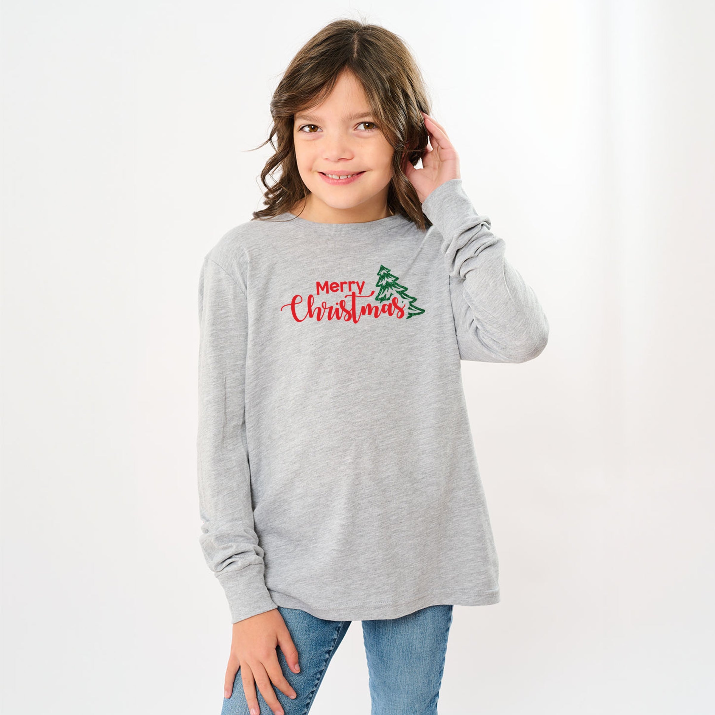 Merry Christmas Glitter Tree - Youth Long Sleeve Graphic T-Shirt