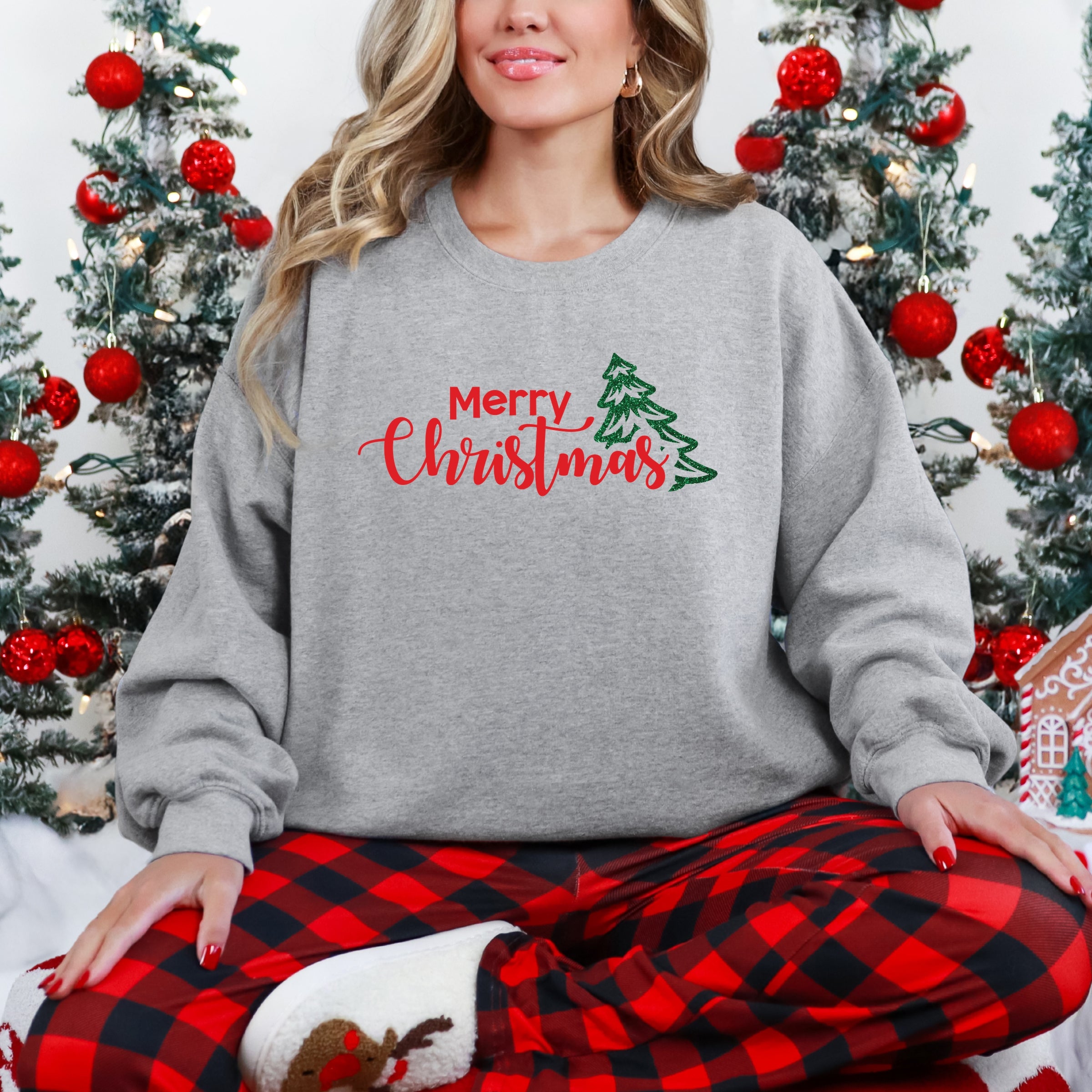 Merry Christmas Glitter Tree - Womens Sweatshirt