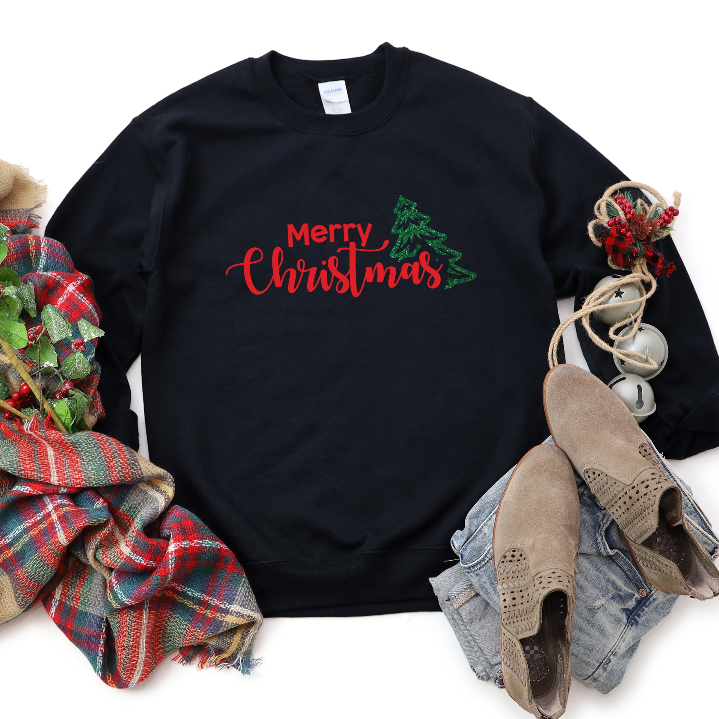 Merry Christmas Glitter Tree - Womens Sweatshirt