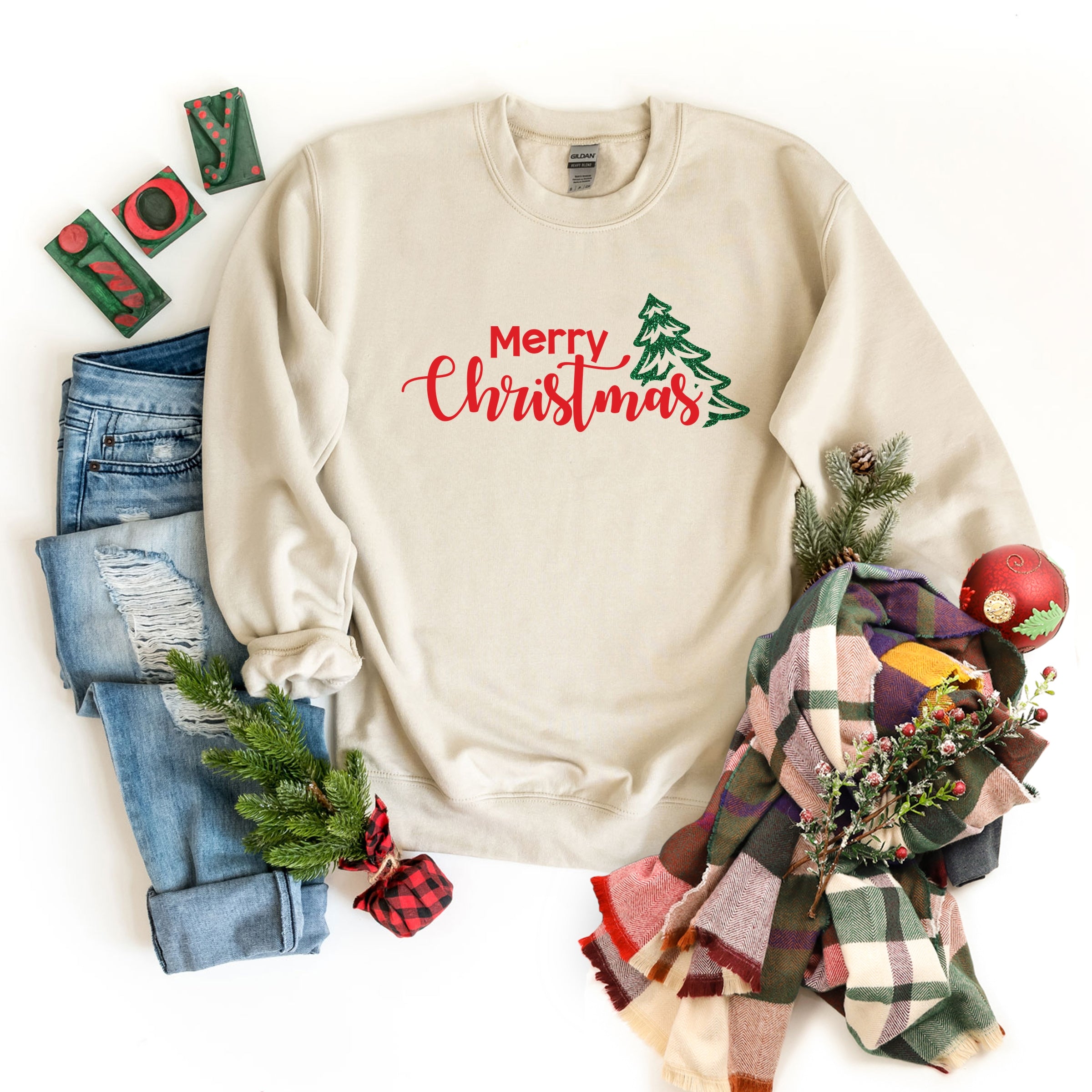 Merry Christmas Glitter Tree - Womens Sweatshirt