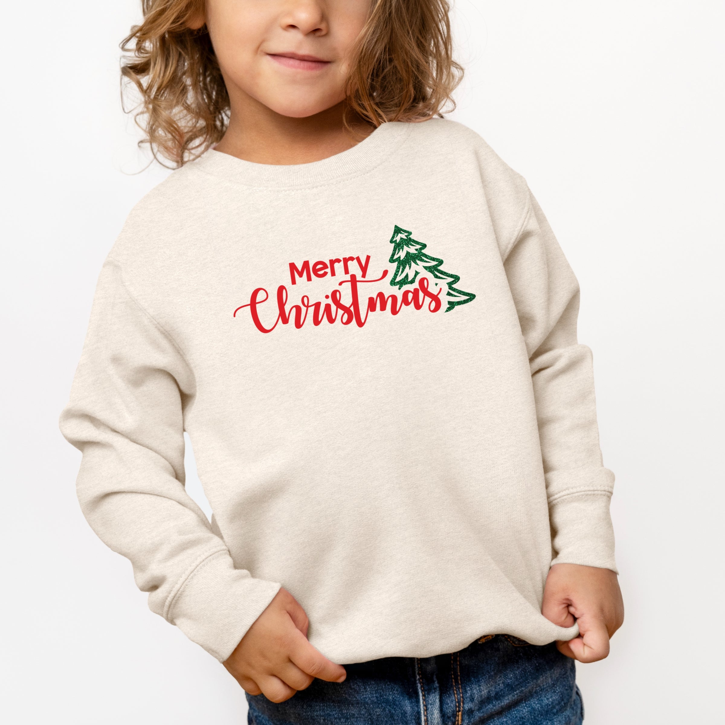 Merry Christmas Glitter Tree - Toddler Graphic Sweatshirt
