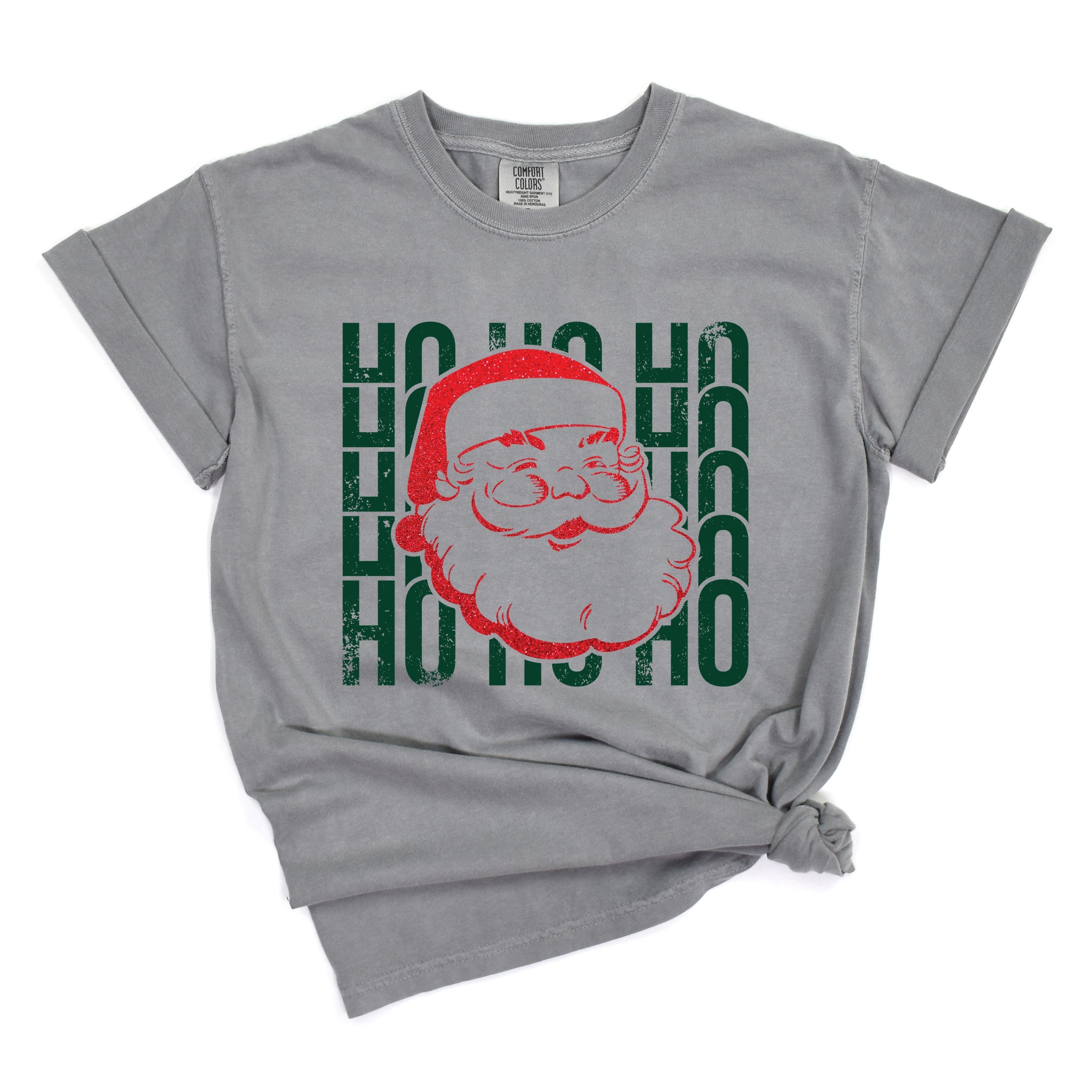 Ho Ho Ho Glitter Santa - Womens Garment Dyed Tee