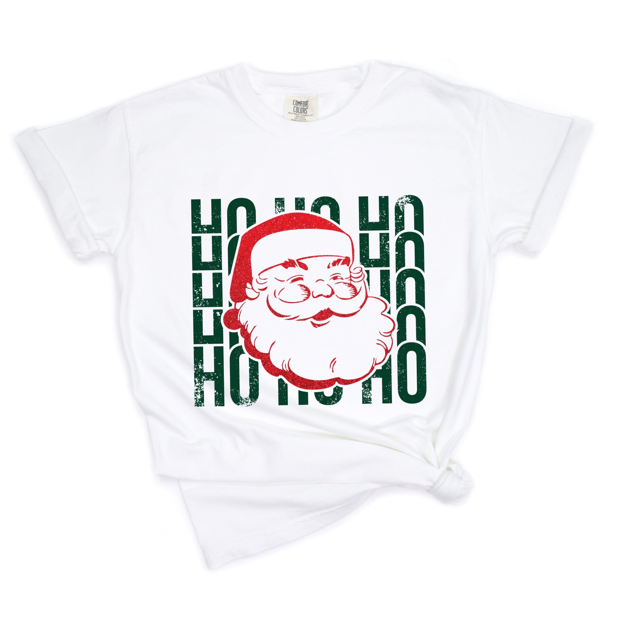 Ho Ho Ho Glitter Santa - Women's Garment Dyed Tee