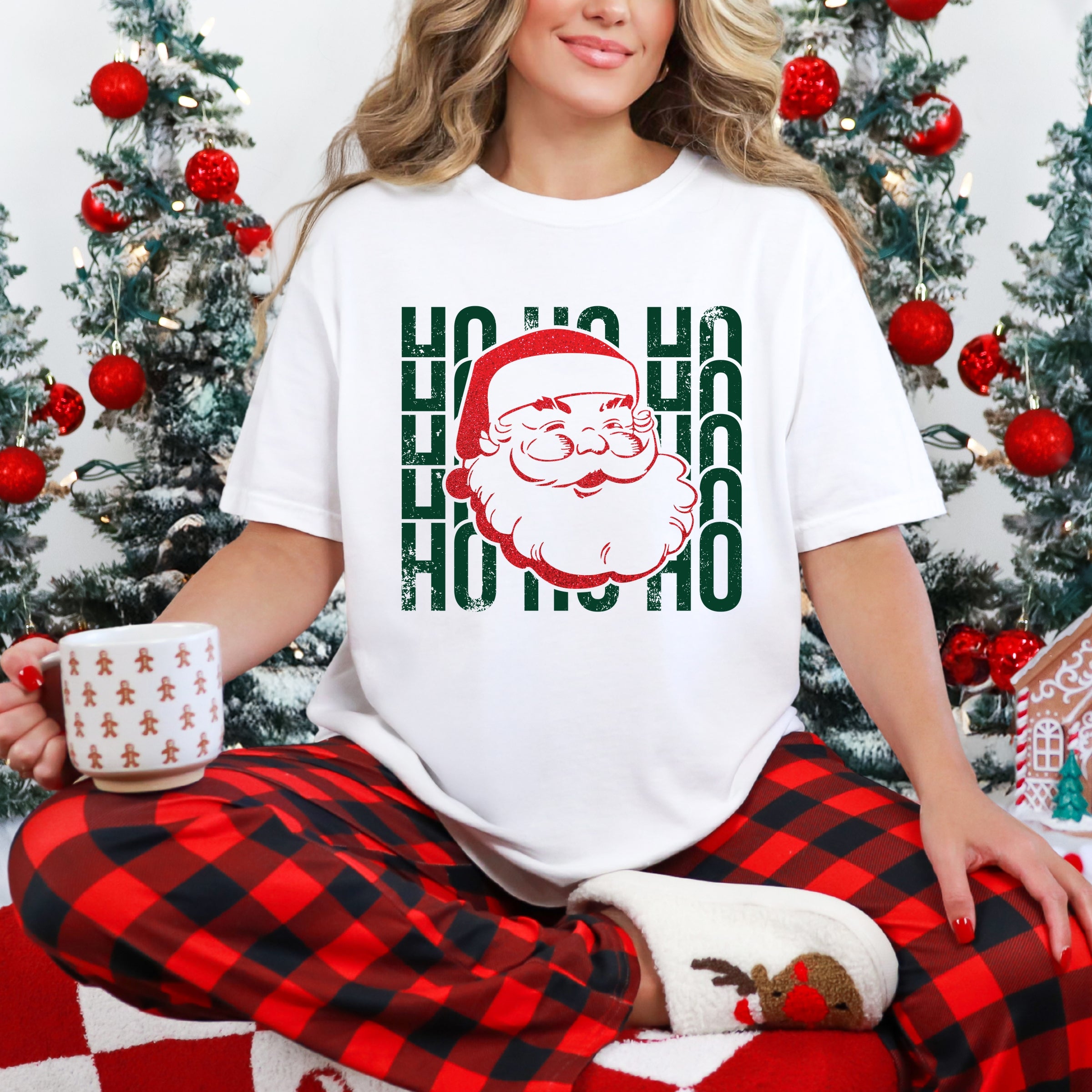 Ho Ho Ho Glitter Santa - Womens Garment Dyed Tee