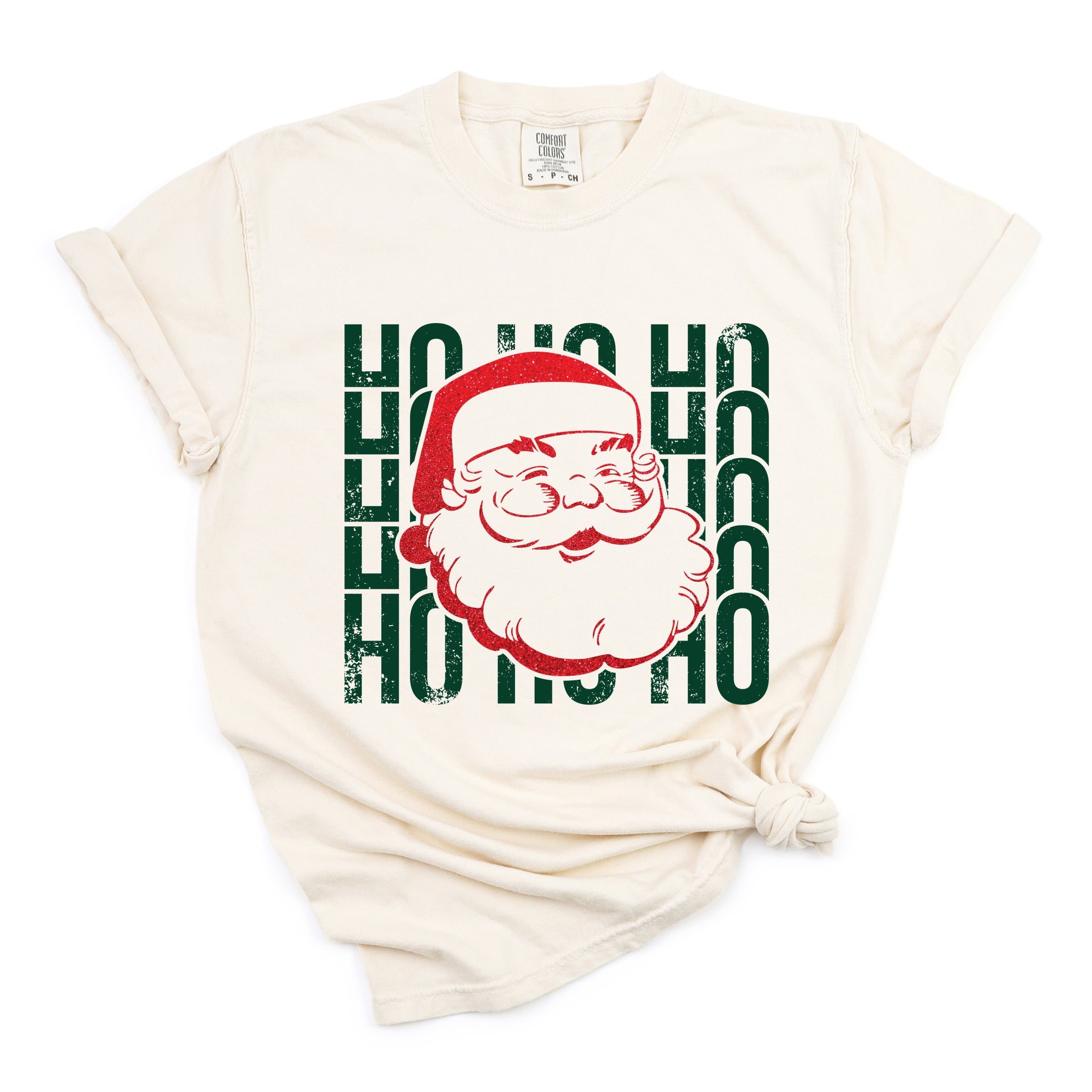 Ho Ho Ho Glitter Santa - Womens Garment Dyed Tee
