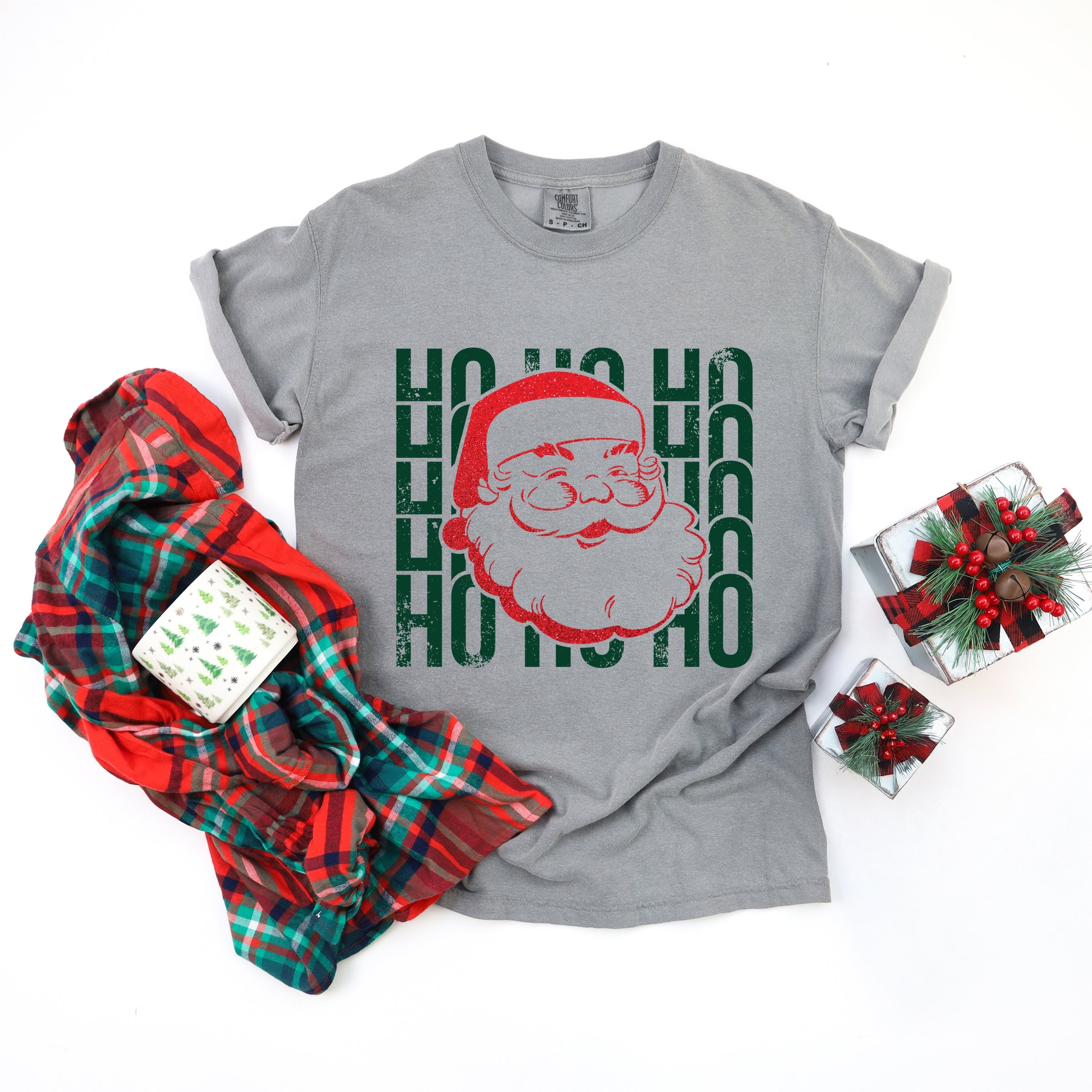 Ho Ho Ho Glitter Santa - Womens Garment Dyed Tee