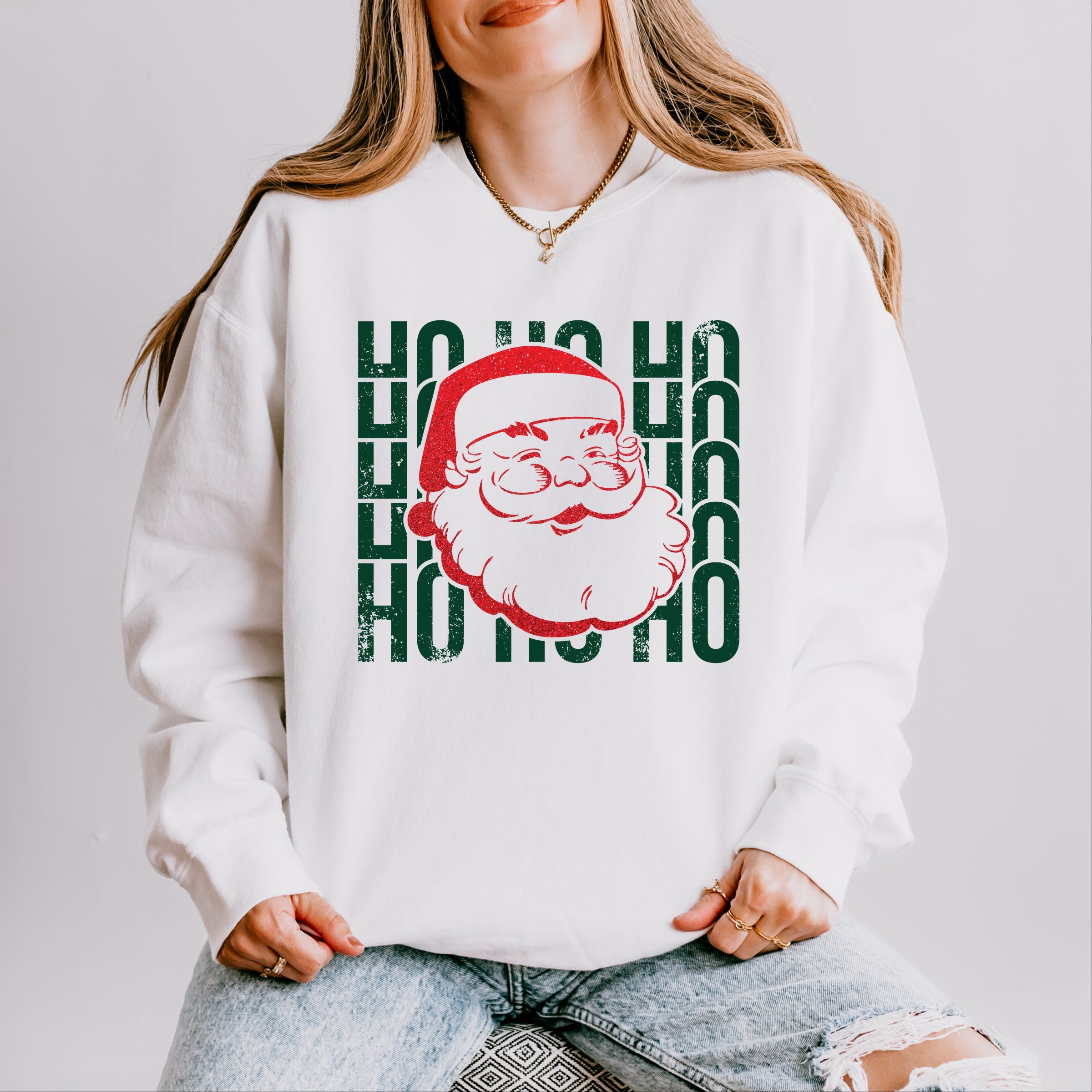 Ho Ho Ho Glitter Santa - Women's Lightweight Garment Dyed Sweatshirt