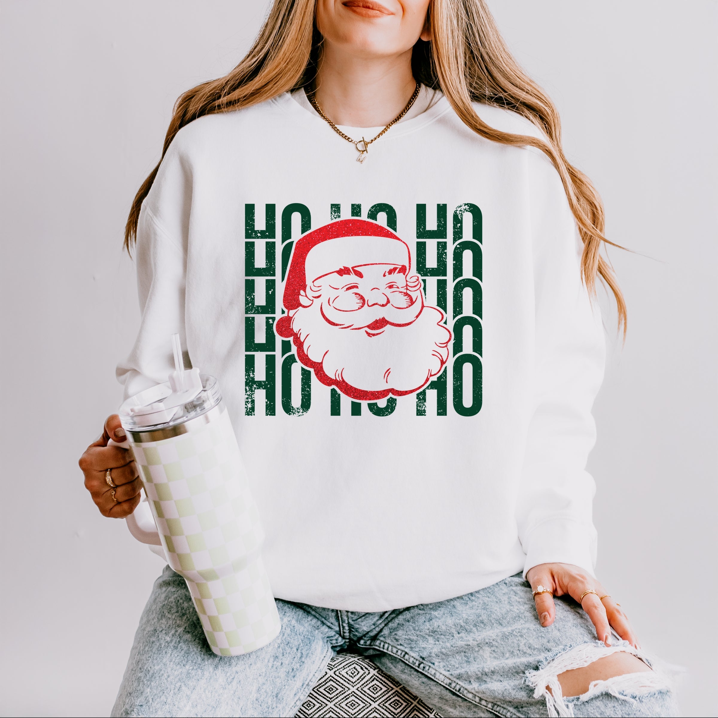 Ho Ho Ho Glitter Santa - Womens Lightweight Garment Dyed Sweatshirt