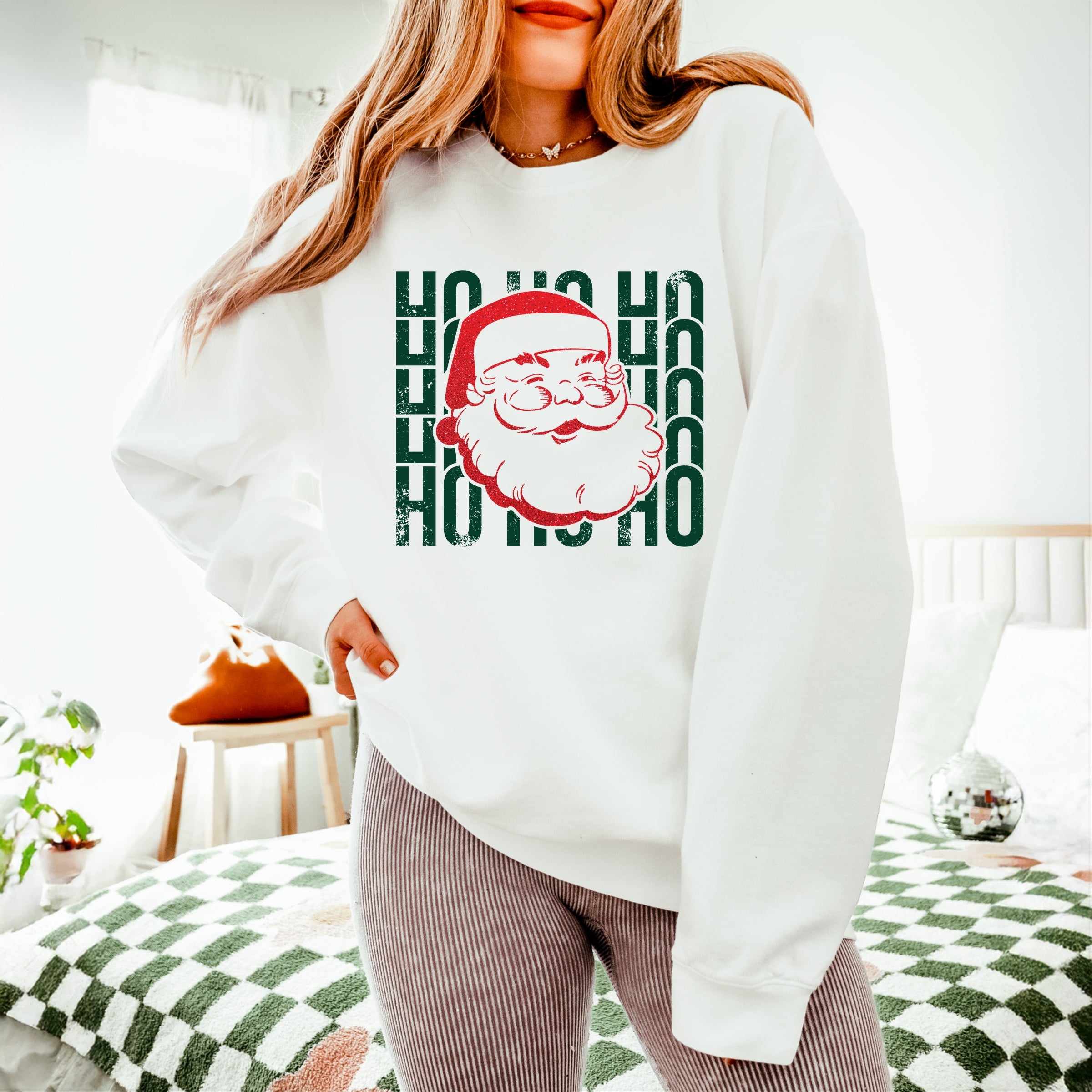 Ho Ho Ho Glitter Santa - Womens Lightweight Garment Dyed Sweatshirt