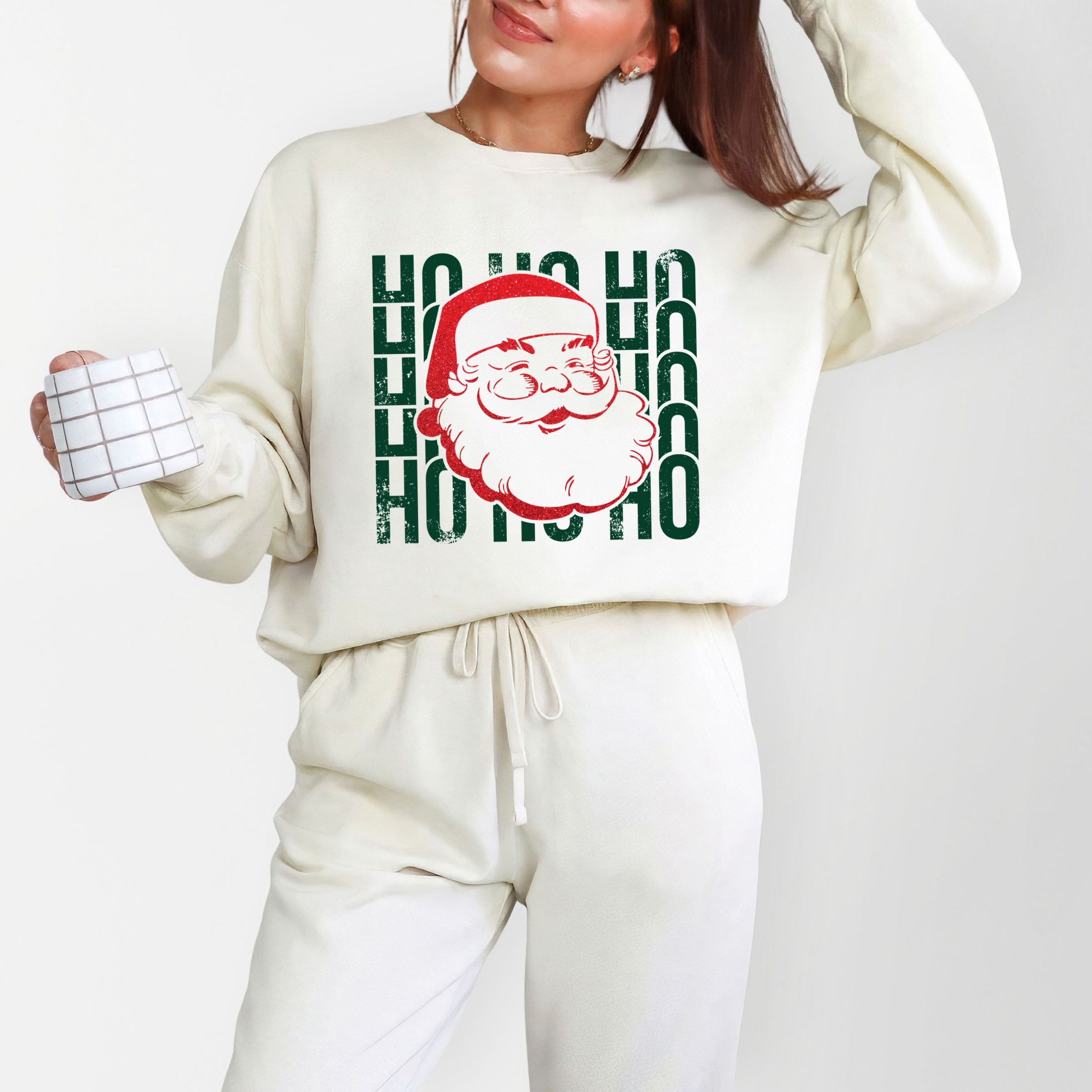 Ho Ho Ho Glitter Santa - Womens Lightweight Garment Dyed Sweatshirt